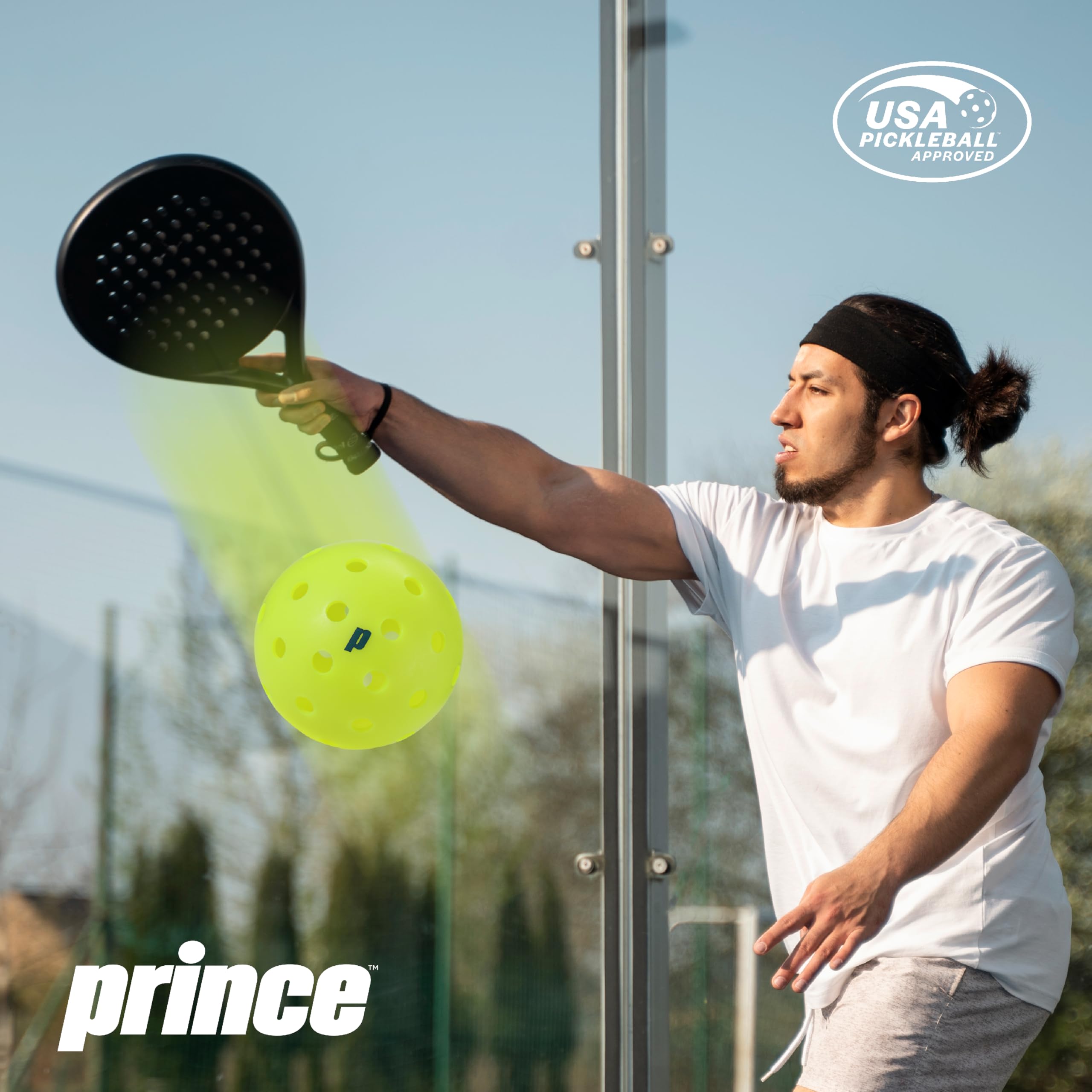 Prince ball label and color details showing easy tracking benefit