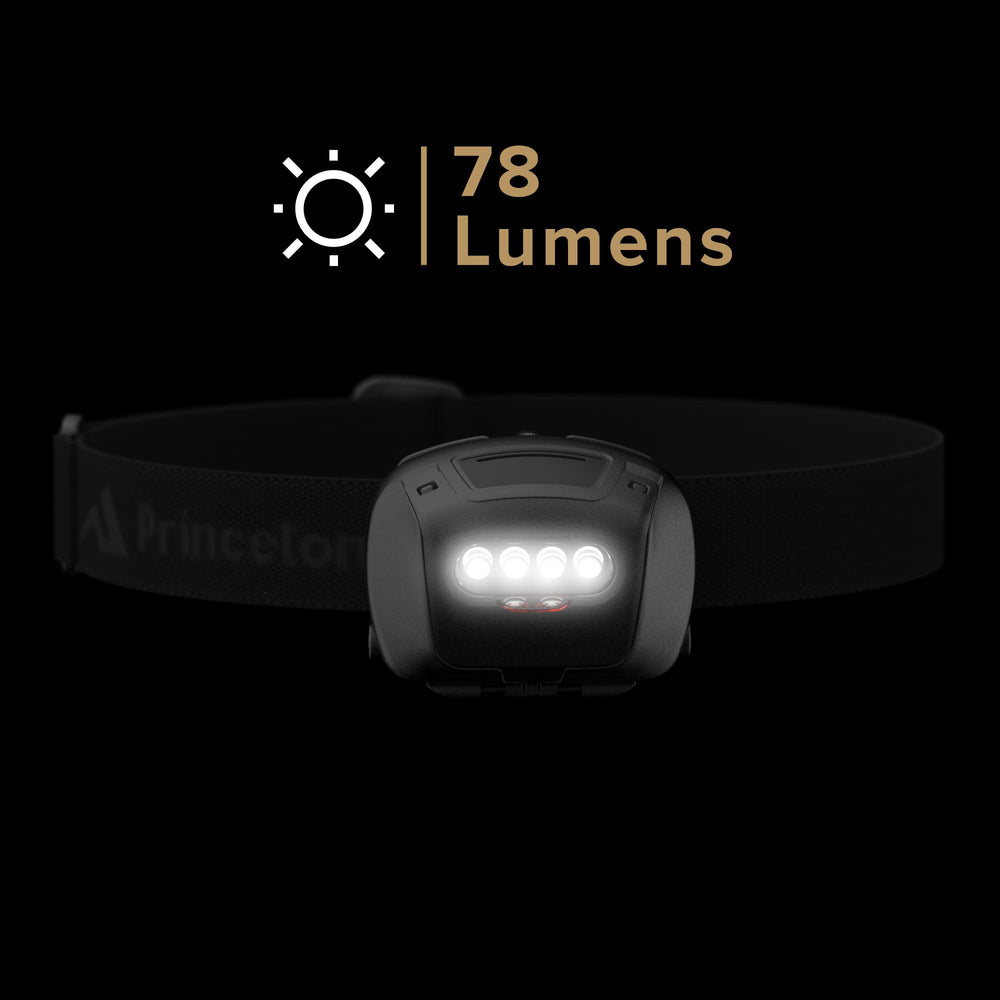 Princeton Tec Quad beam on dirt trail at night, broad usable illumination for navigation