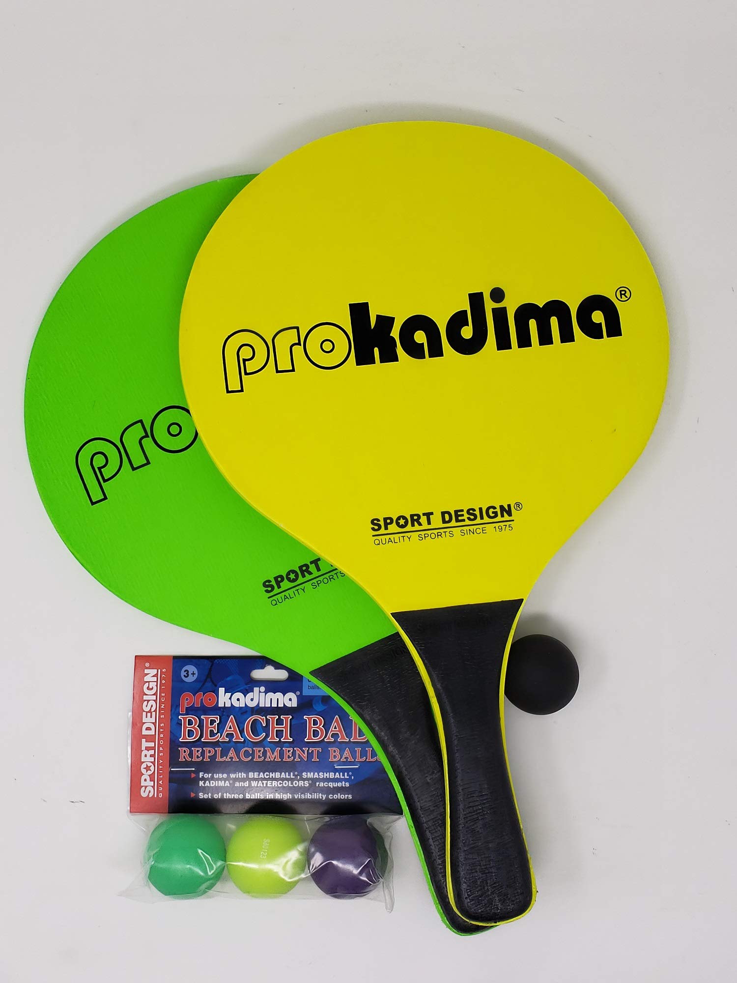 Pro Kadima front packaging showing paddles and balls, clear contents and portability