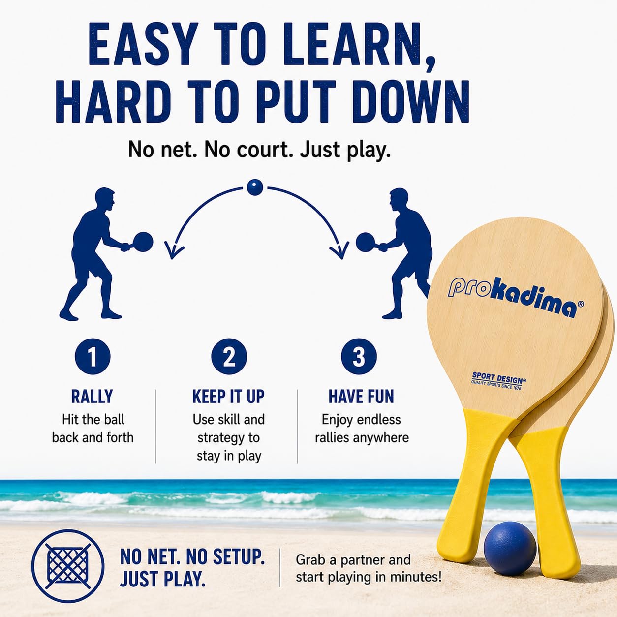 Pro Kadima set in use on beach with players rallying for active fun