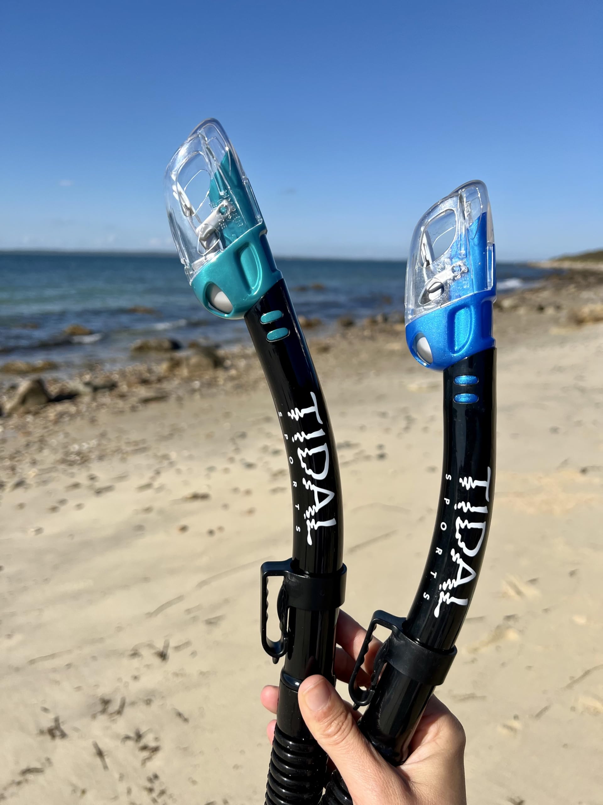 Pro Shot snorkel in use on snorkeler showing stable breathing at surface