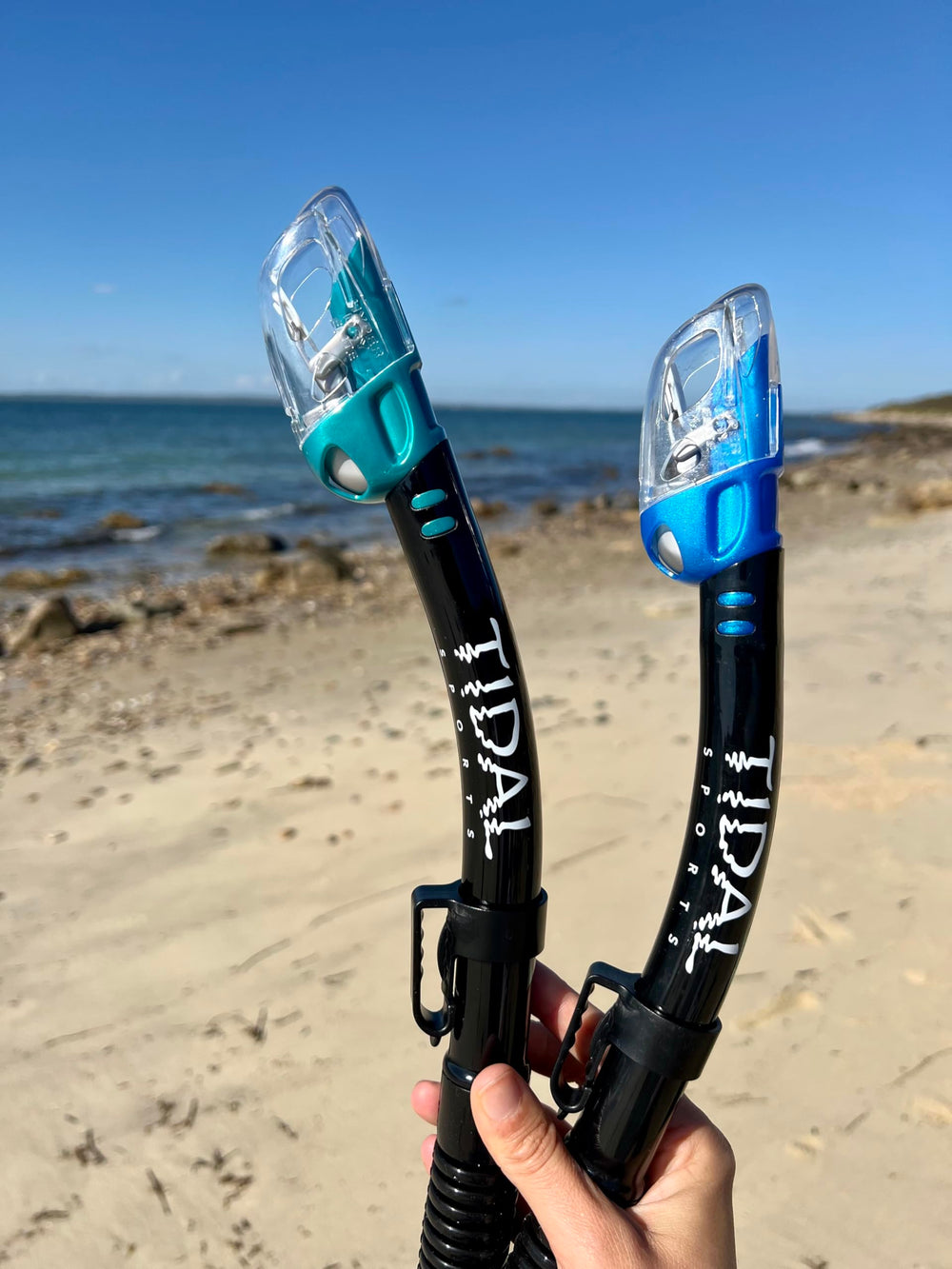 Pro Shot snorkel in use on snorkeler showing stable breathing at surface