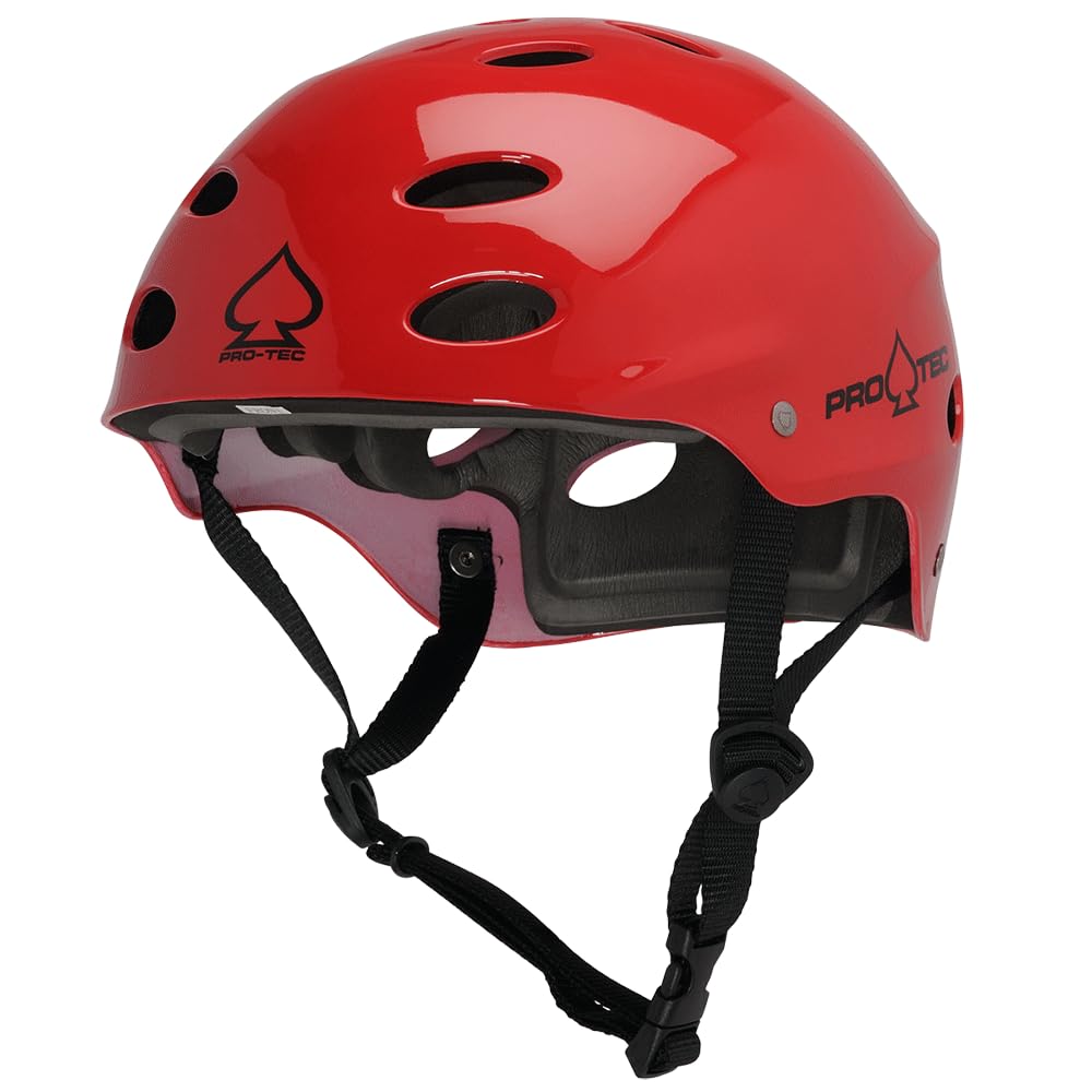 Pro-Tec Ace front view showing red gloss shell and secure fit benefit
