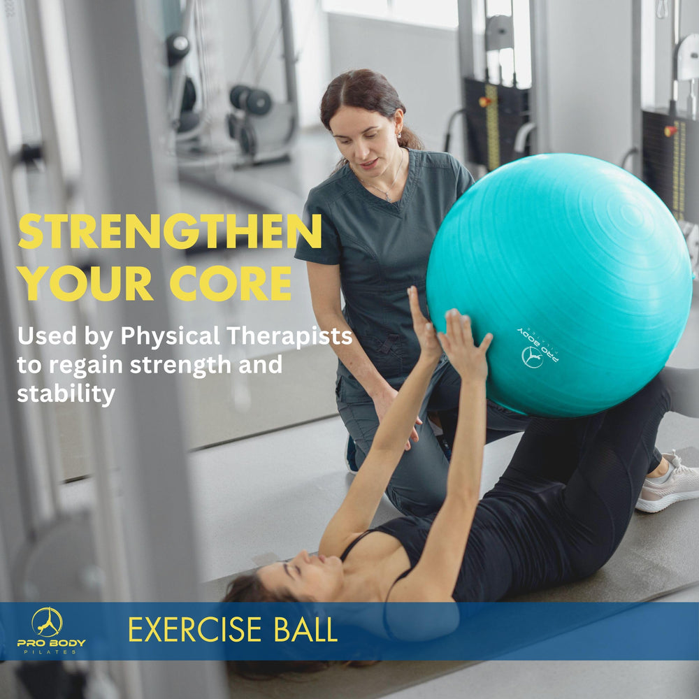ProBody Pilates ball in a home gym lifestyle scene encouraging low-impact fitness