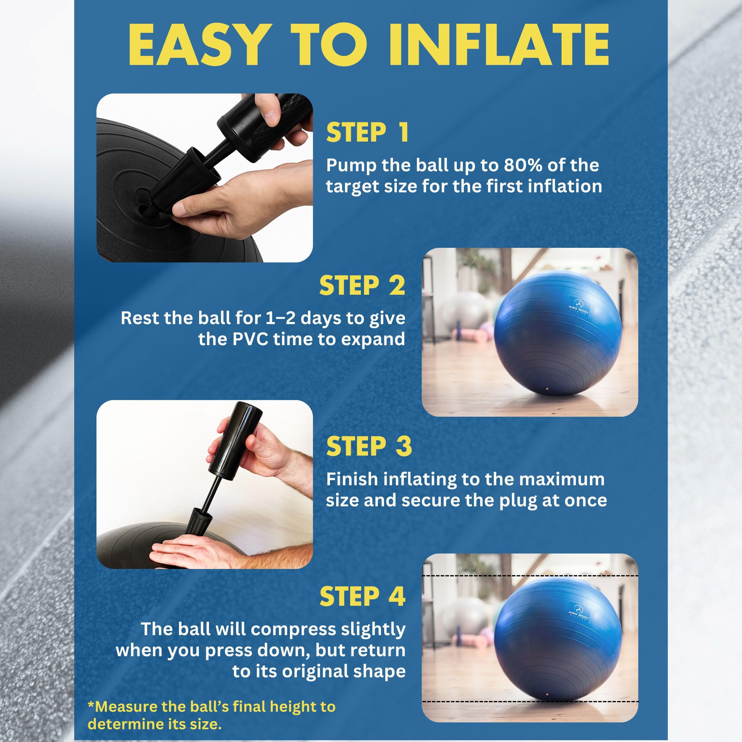 ProBody Pilates ball packed in box with accessories illustrating ready-to-use delivery