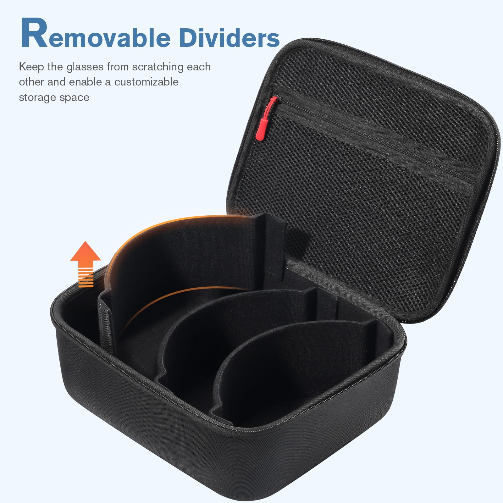 ProCase open interior with customizable dividers demonstrating flexible goggle storage