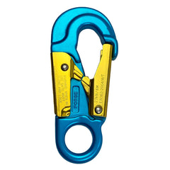ProClimb front view of blue snaphook showing shape and gate for clear identification and durability