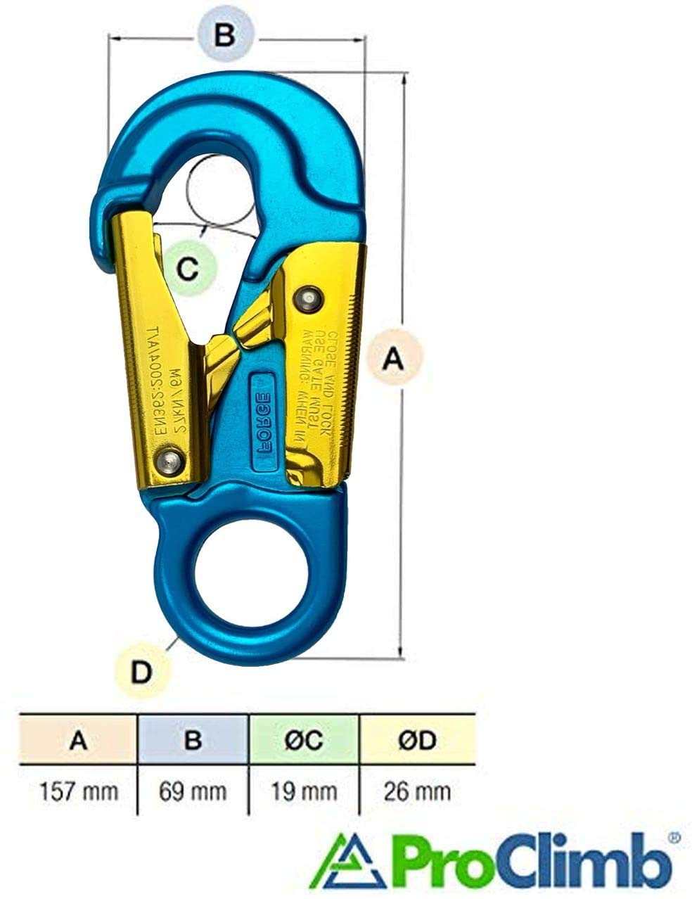 ProClimb close-up of double-action gate showing latch mechanism for safer, quicker clipping