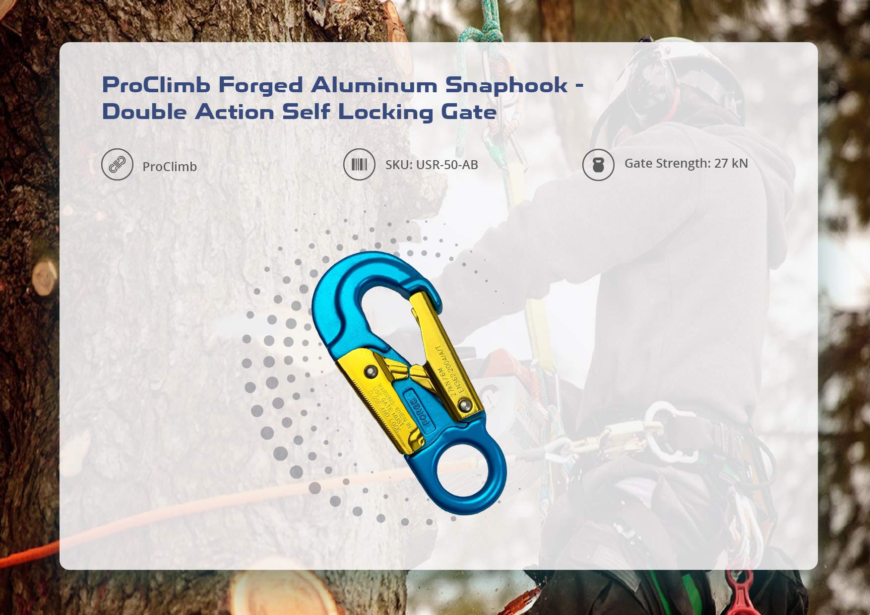 ProClimb snaphook held in hand to show 157 mm scale and ergonomic handling for faster work
