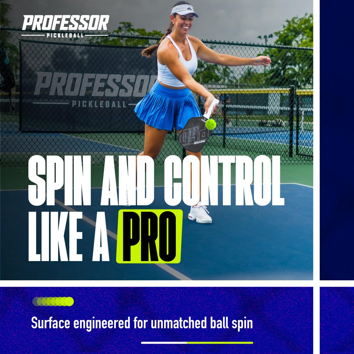 Professor Pickleball PhD paddle in use volleying at net for quicker swings