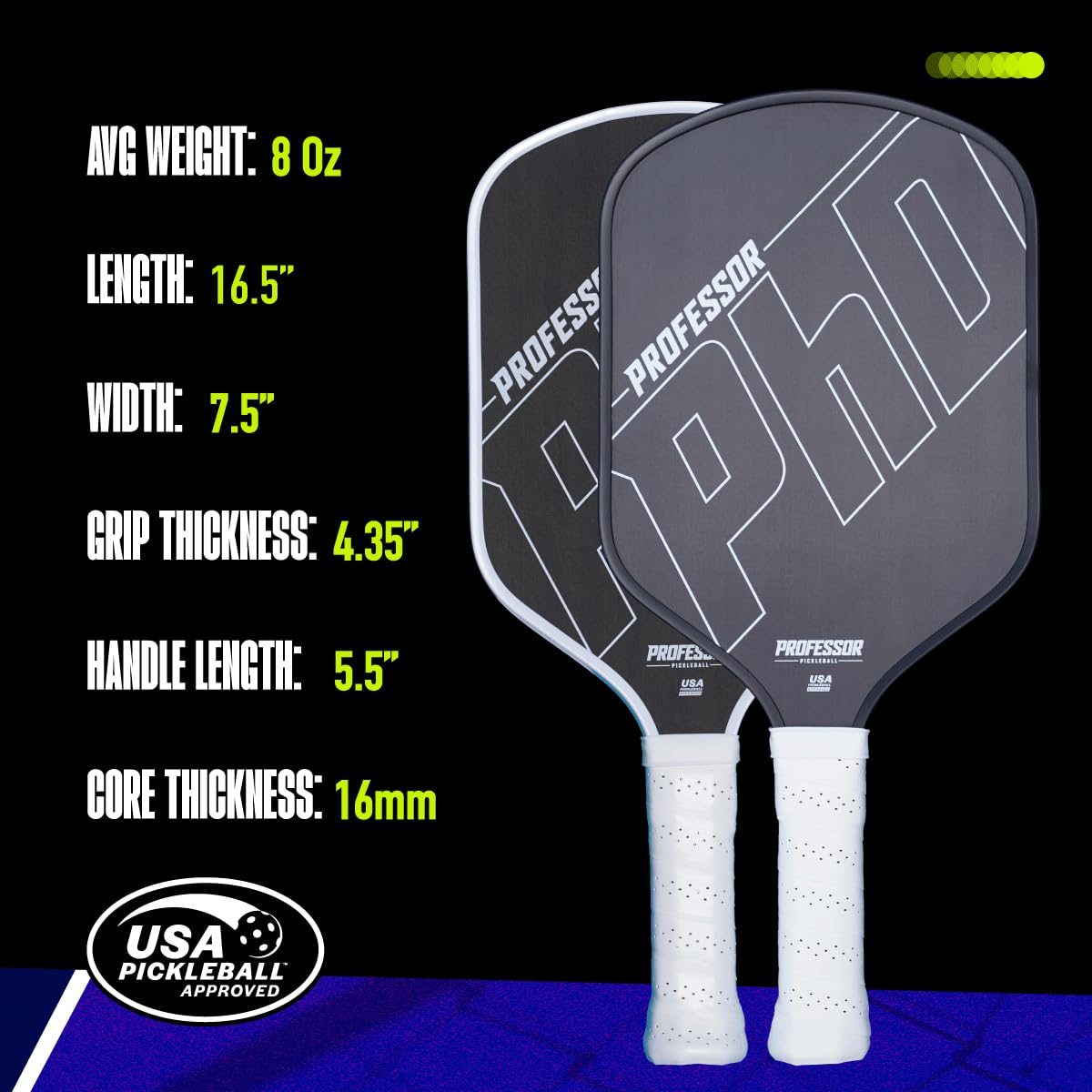 Professor Pickleball PhD on court beside player for pro-style versatility