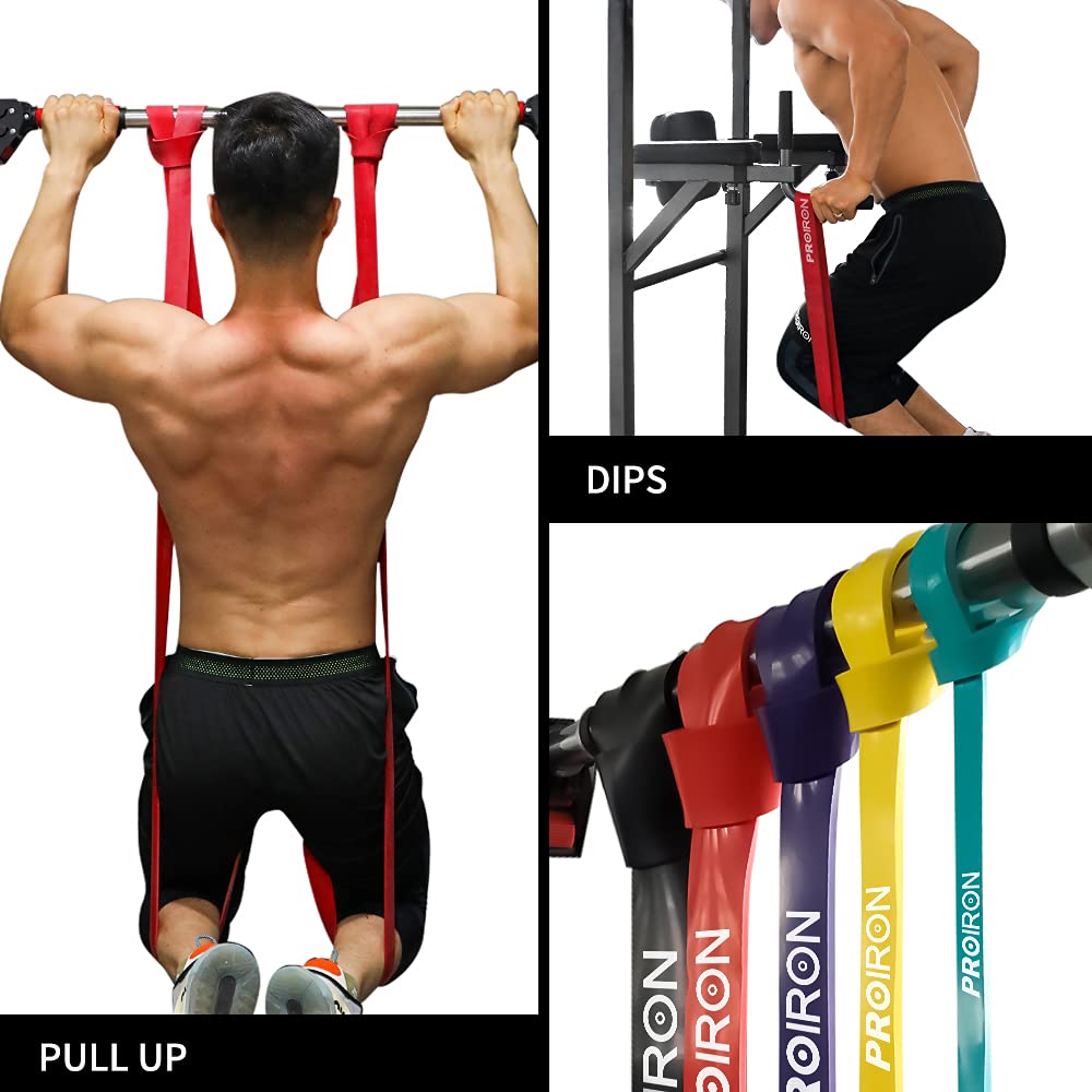 PROIRON band looped over a pull-up bar demonstrating safe assistance for extra reps