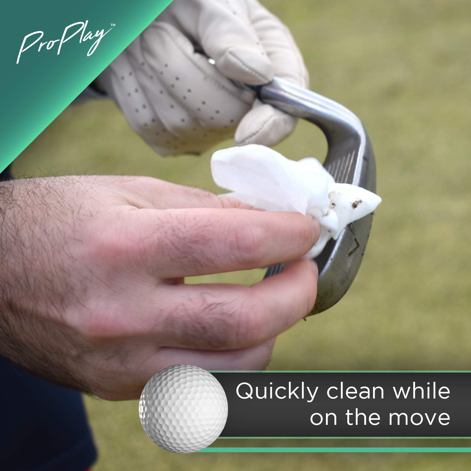 ProPlay wipe removing grass from a club face for improved shot contact