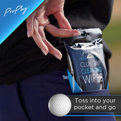 ProPlay wipe in use on a golf club grip demonstrating restored tackiness and grip control