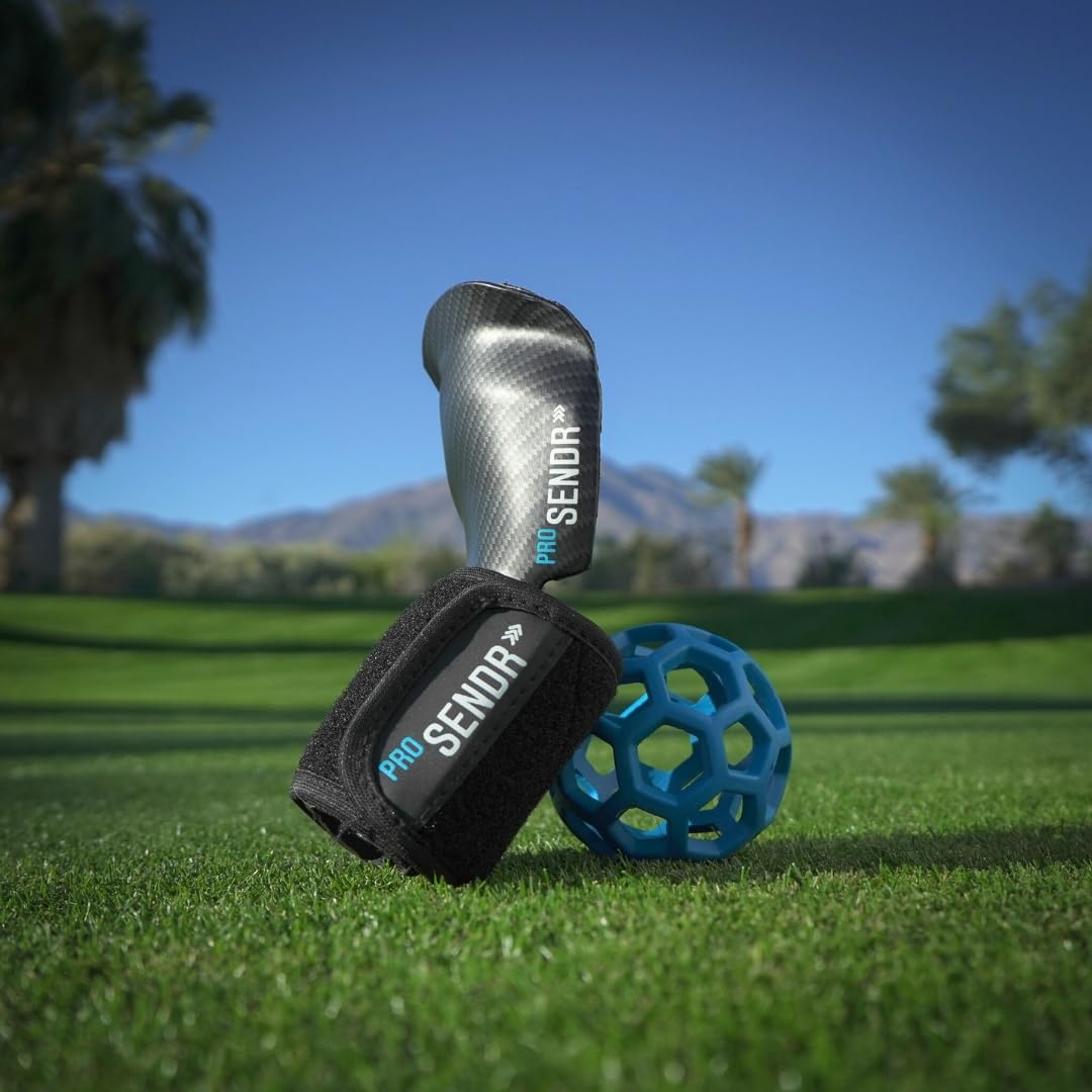 PRO SENDR size comparison next to a hand illustrating compact portable training aid