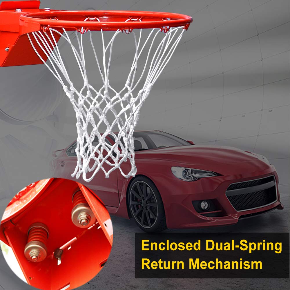 ProSlam rim next to basketball for scale shows true 18-inch size advantage