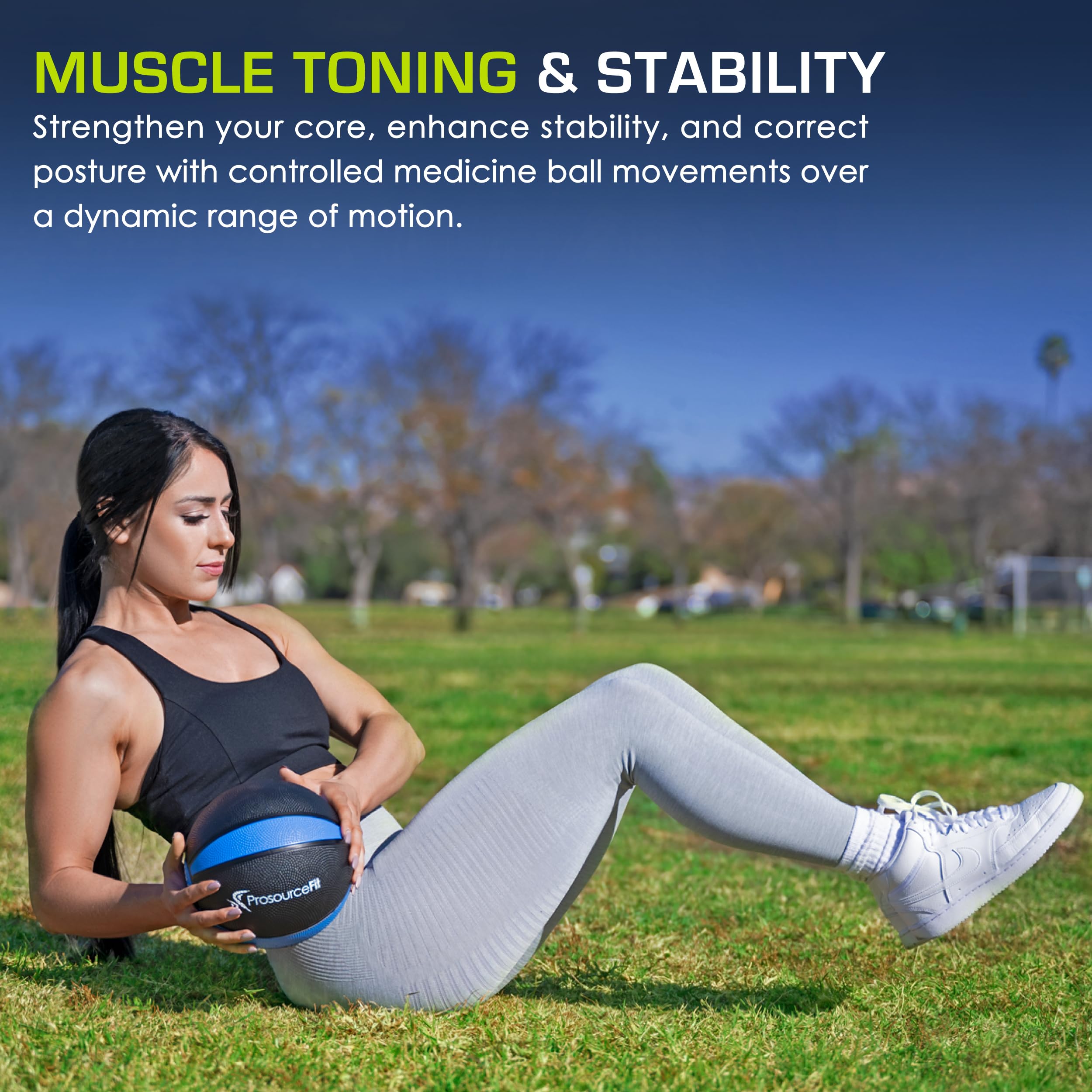 ProsourceFit medicine ball in use during overhead throw for power training
