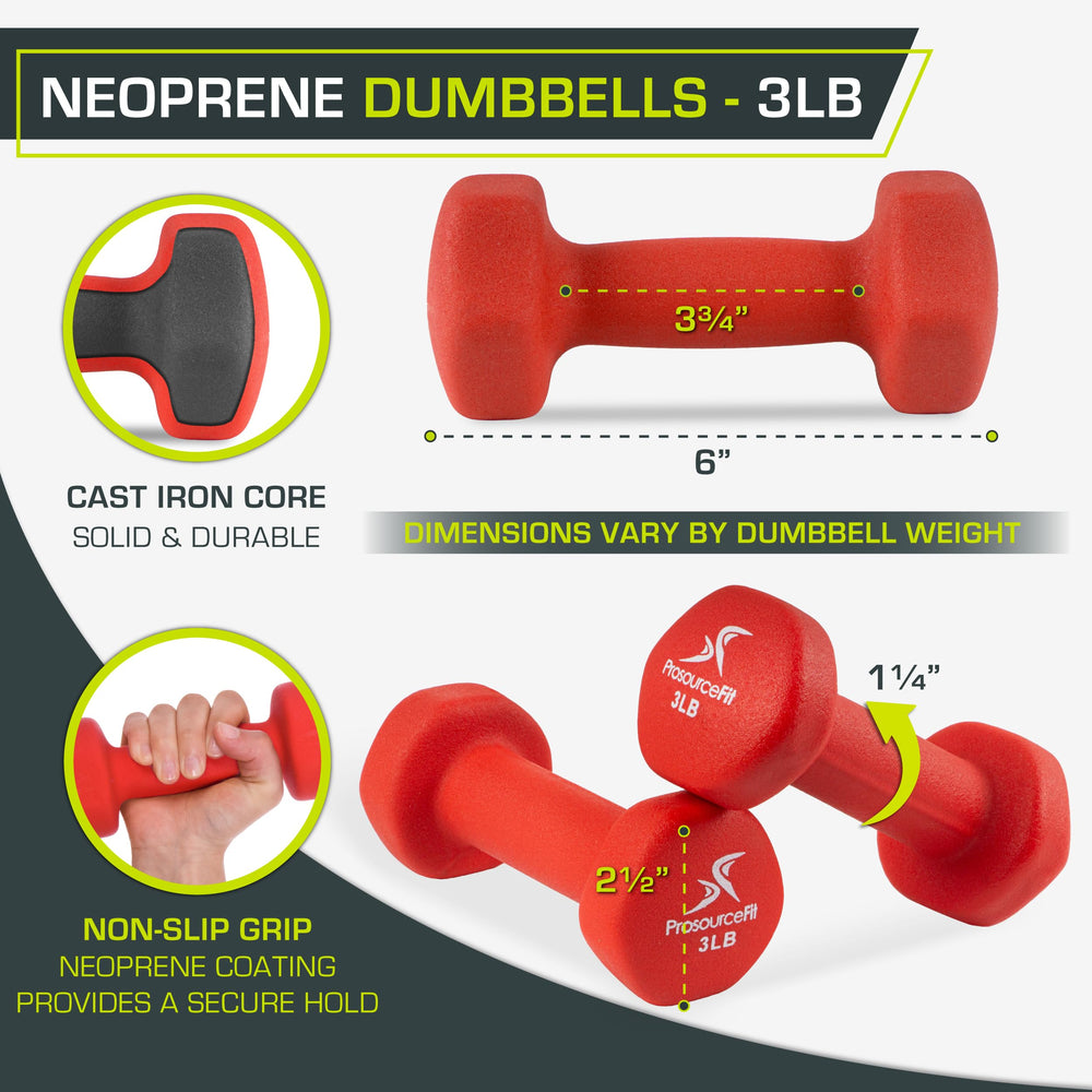 ProsourceFit neoprene handle close-up showing cushioned, non-slip grip benefit