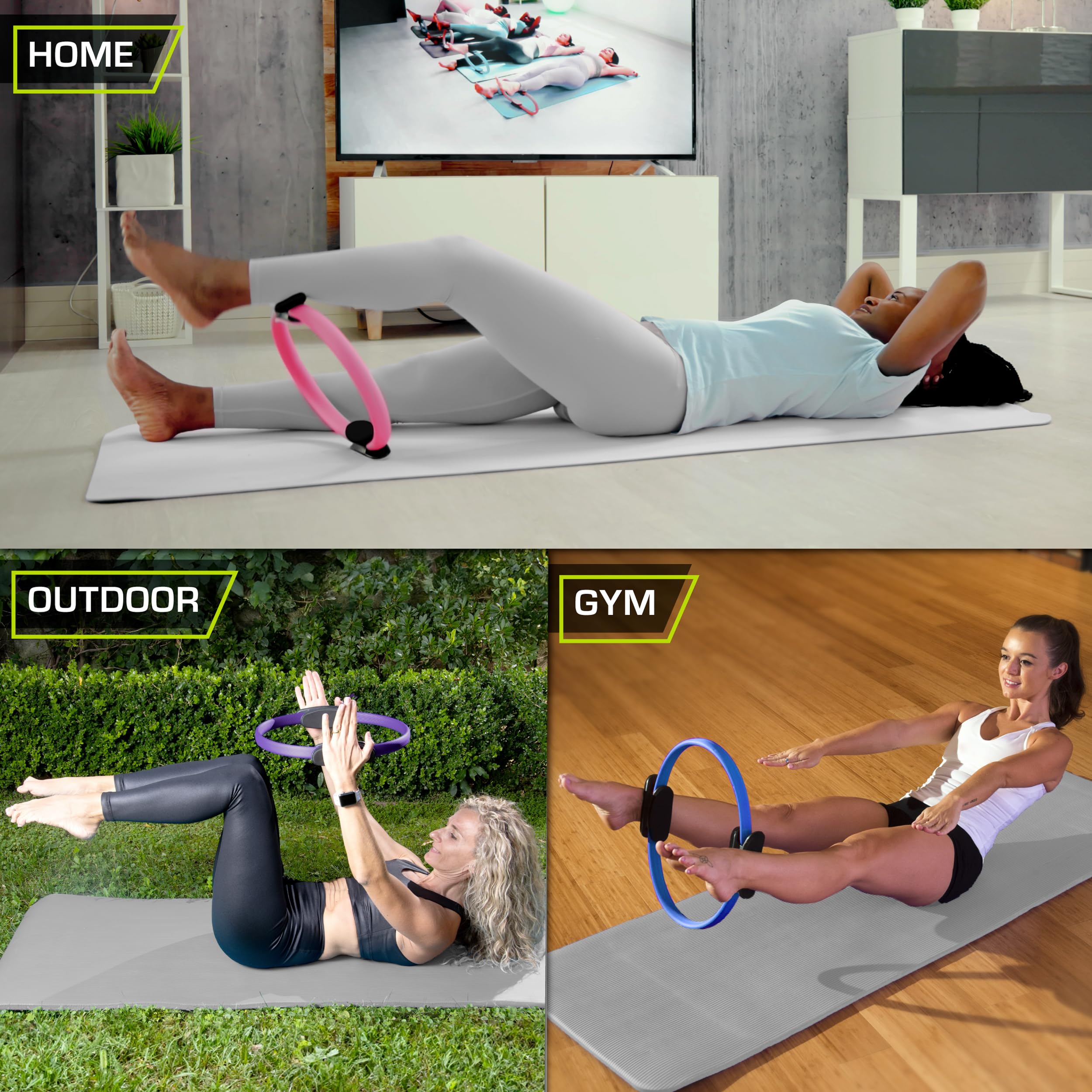ProsourceFit ring beside a yoga mat showing 14-inch scale for travel-friendly workouts