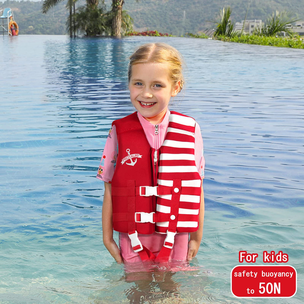 PROTAURI child wearing vest in pool demonstrating ease of movement