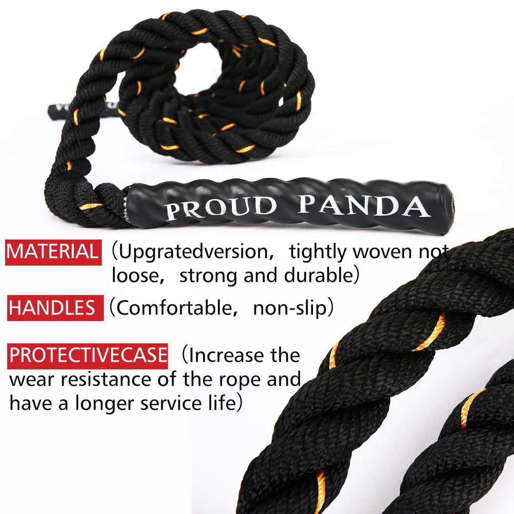 Proud Panda heavy jump rope staged in a home workout area for convenience