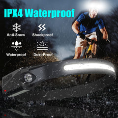 PSDRIQQ headlamp worn by night hiker demonstrating hands-free bright lighting