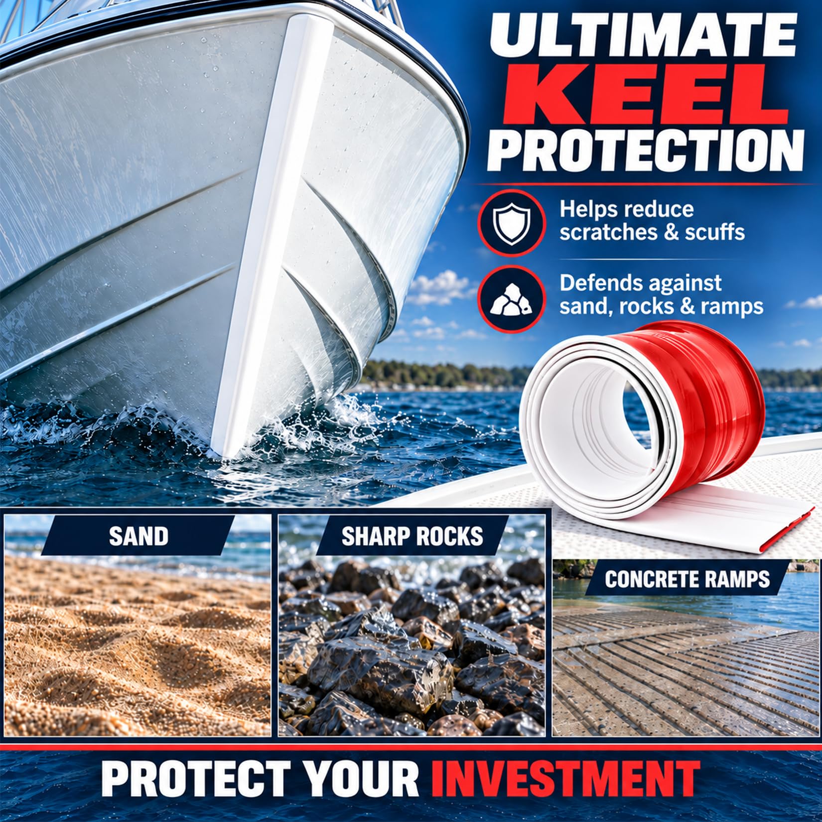 PSLER keel guard installed on bass boat protecting keel from rocks and ramps