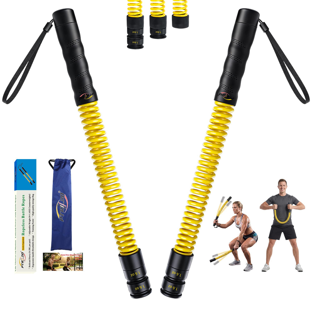 Ptrildo front packaging showing compact cordless battle rope kit and benefits