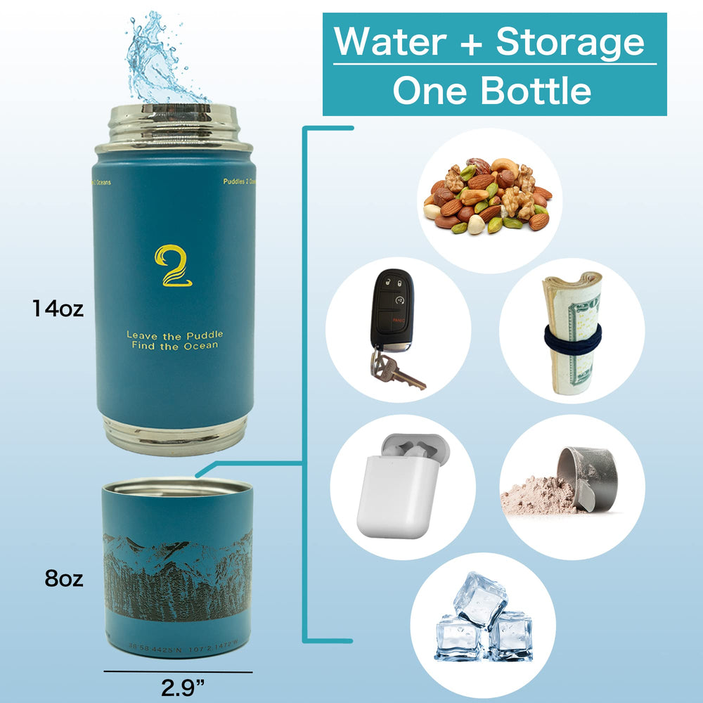 Puddles 2 Oceans tumbler held on a trail showing durable design and hands-free hydration benefit