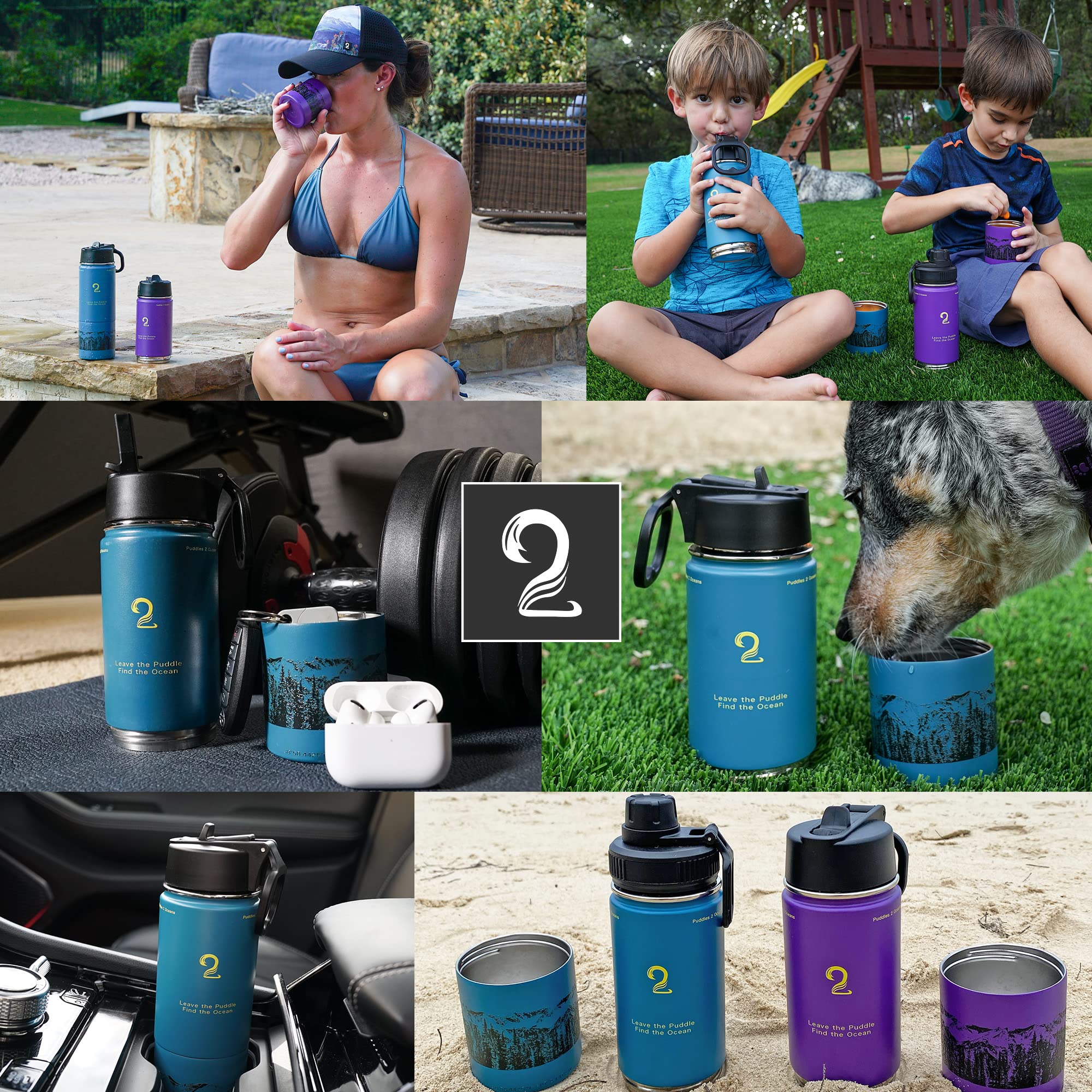 Puddles 2 Oceans three BPA-free lids displayed offering versatile sipping options for activities