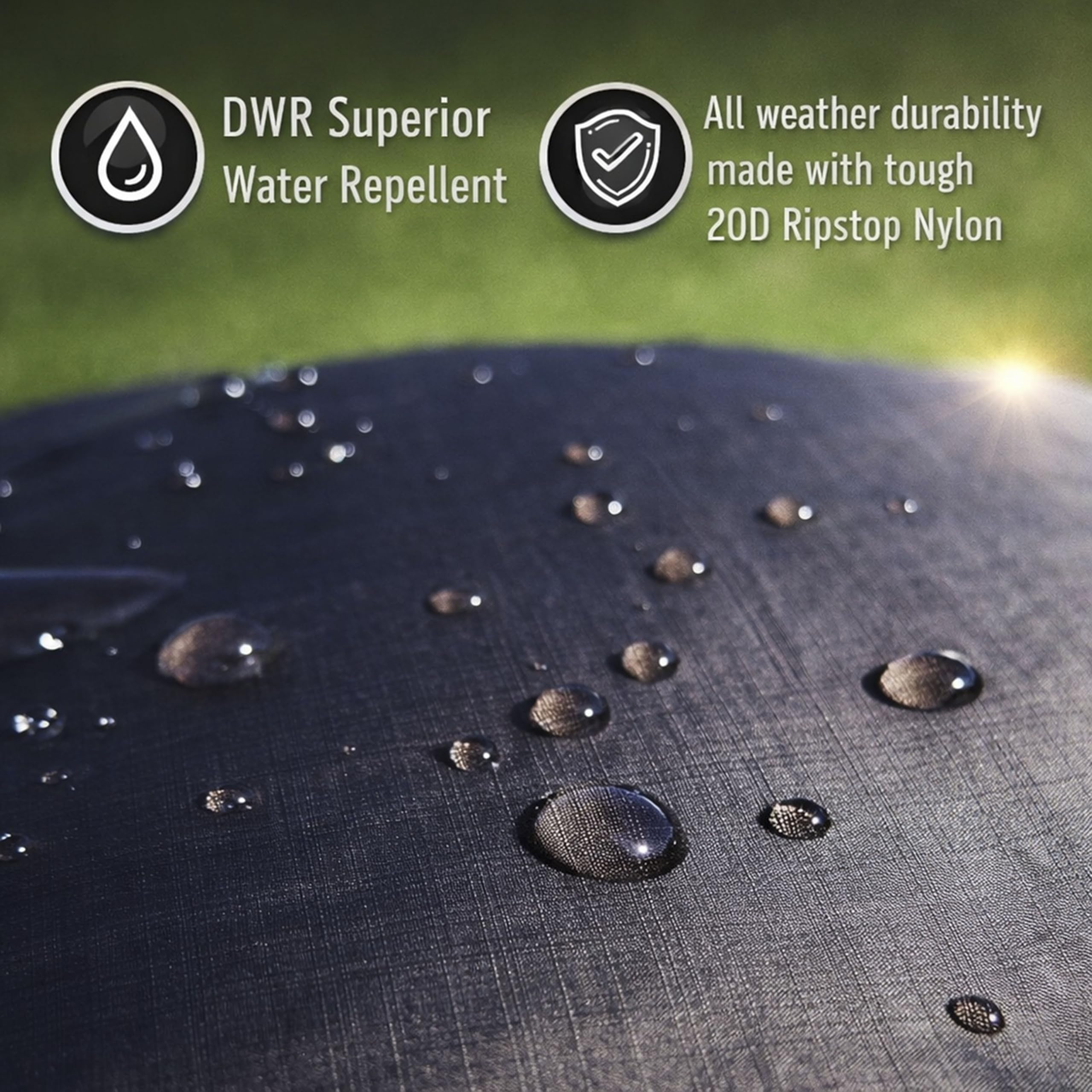 PUFFER WOLF fabric with water droplets showing DWR weather protection