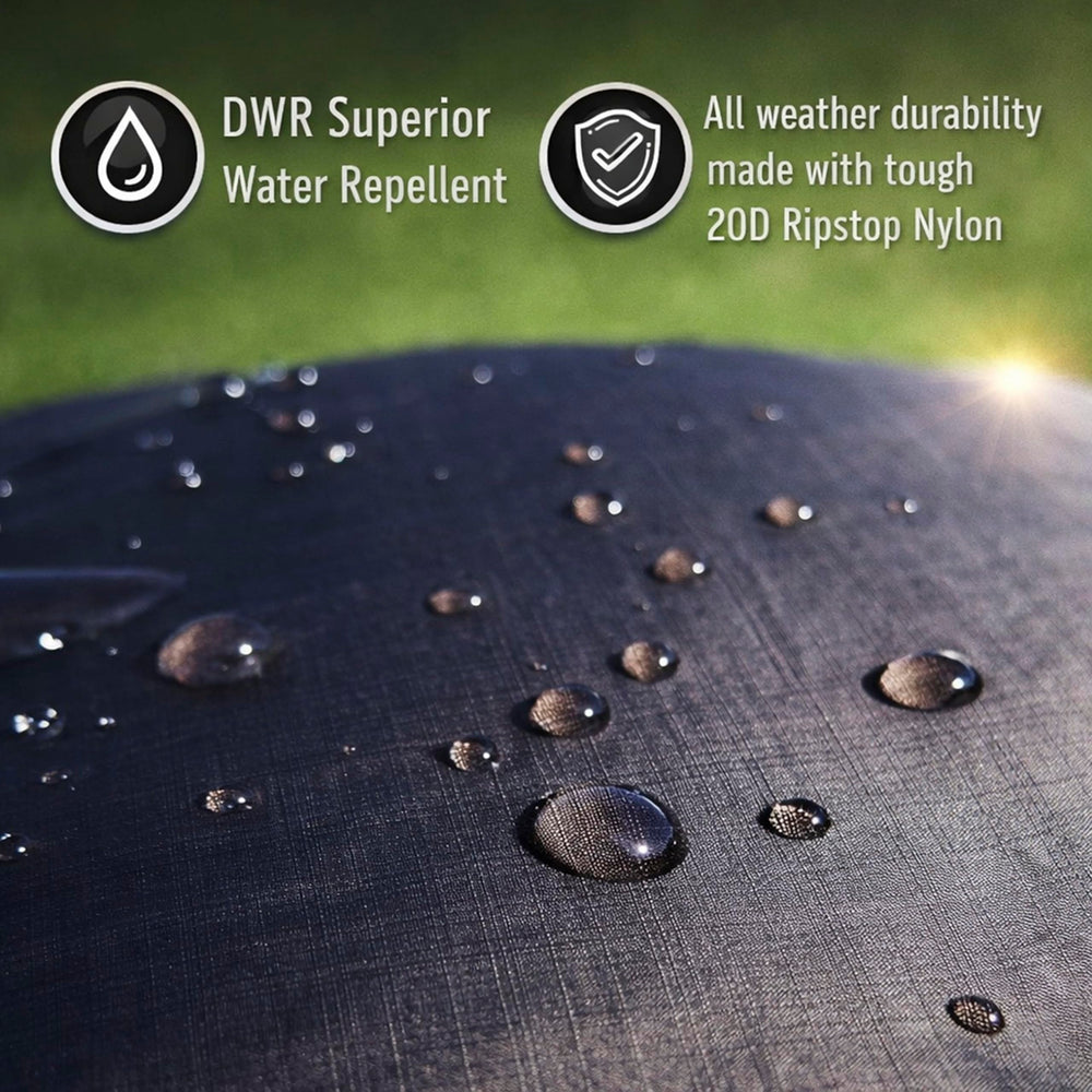 PUFFER WOLF fabric with water droplets showing DWR weather protection