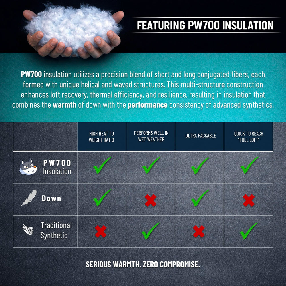 PUFFER WOLF ripstop shell detail showing durable water-resistant protection