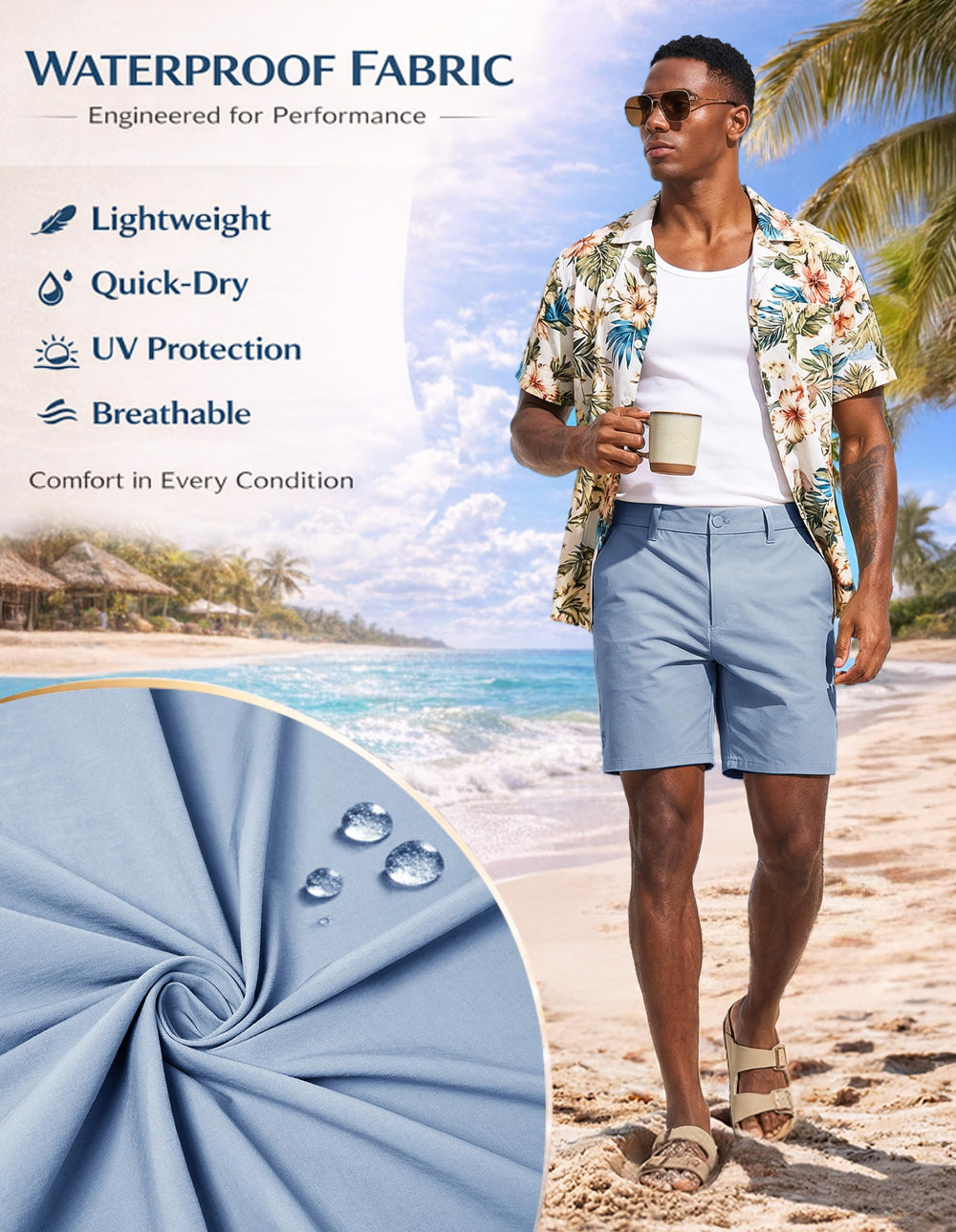 PULI model wearing shorts on golf course demonstrating mobility and style