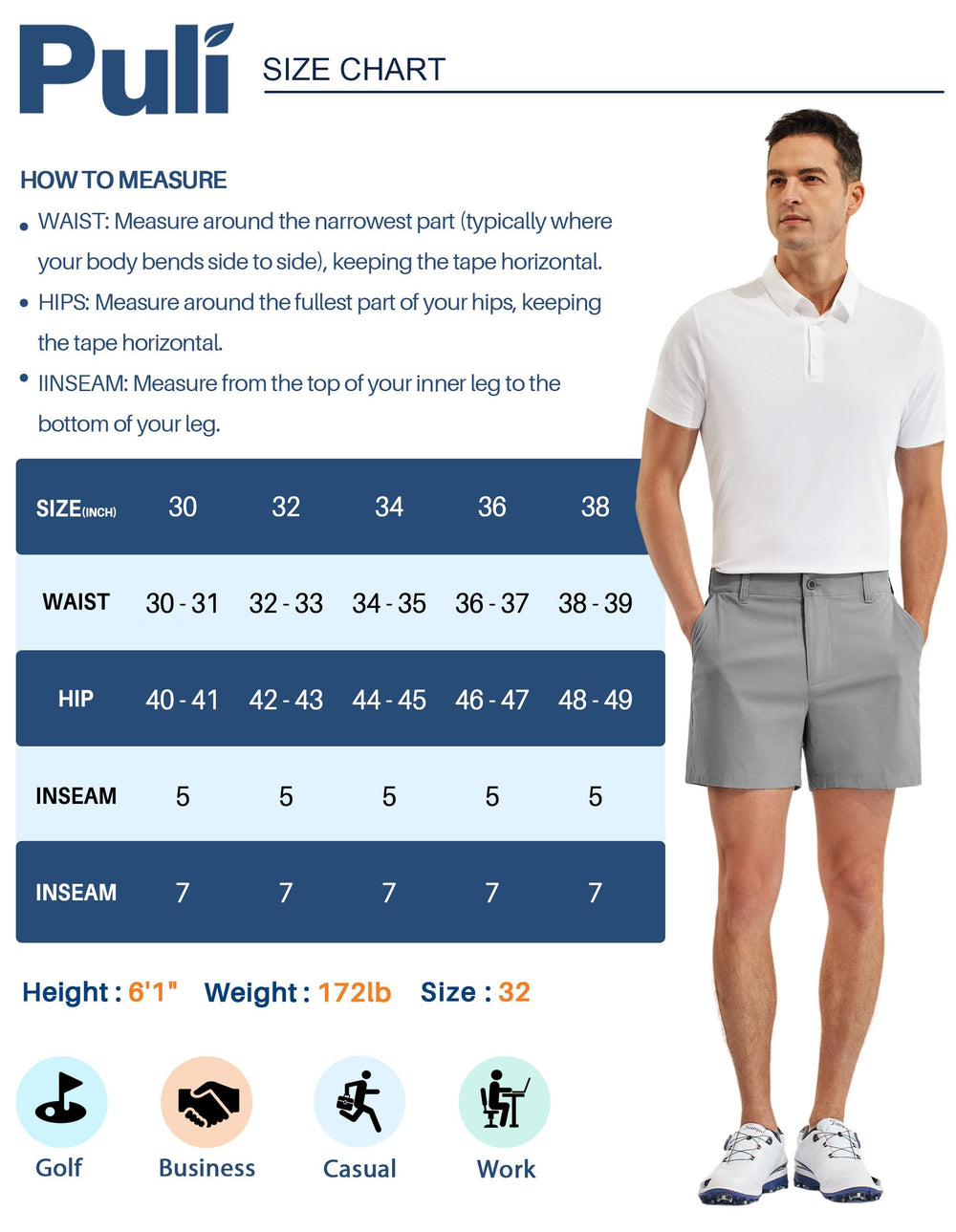 PULI flat lay with measuring tape showing size 34 fit reference