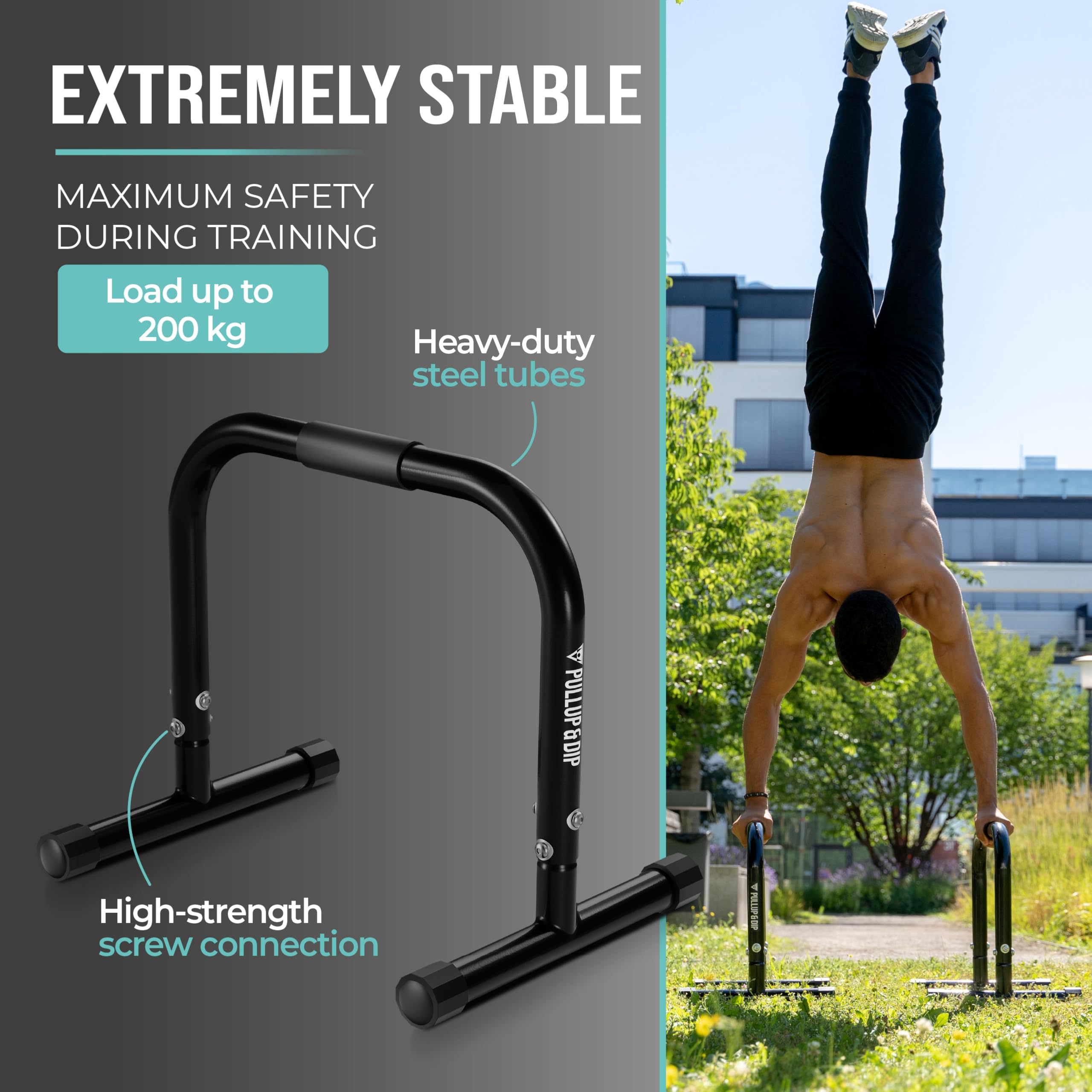 PULLUP & DIP detail of coaxial rubber feet demonstrating wobble-free stability