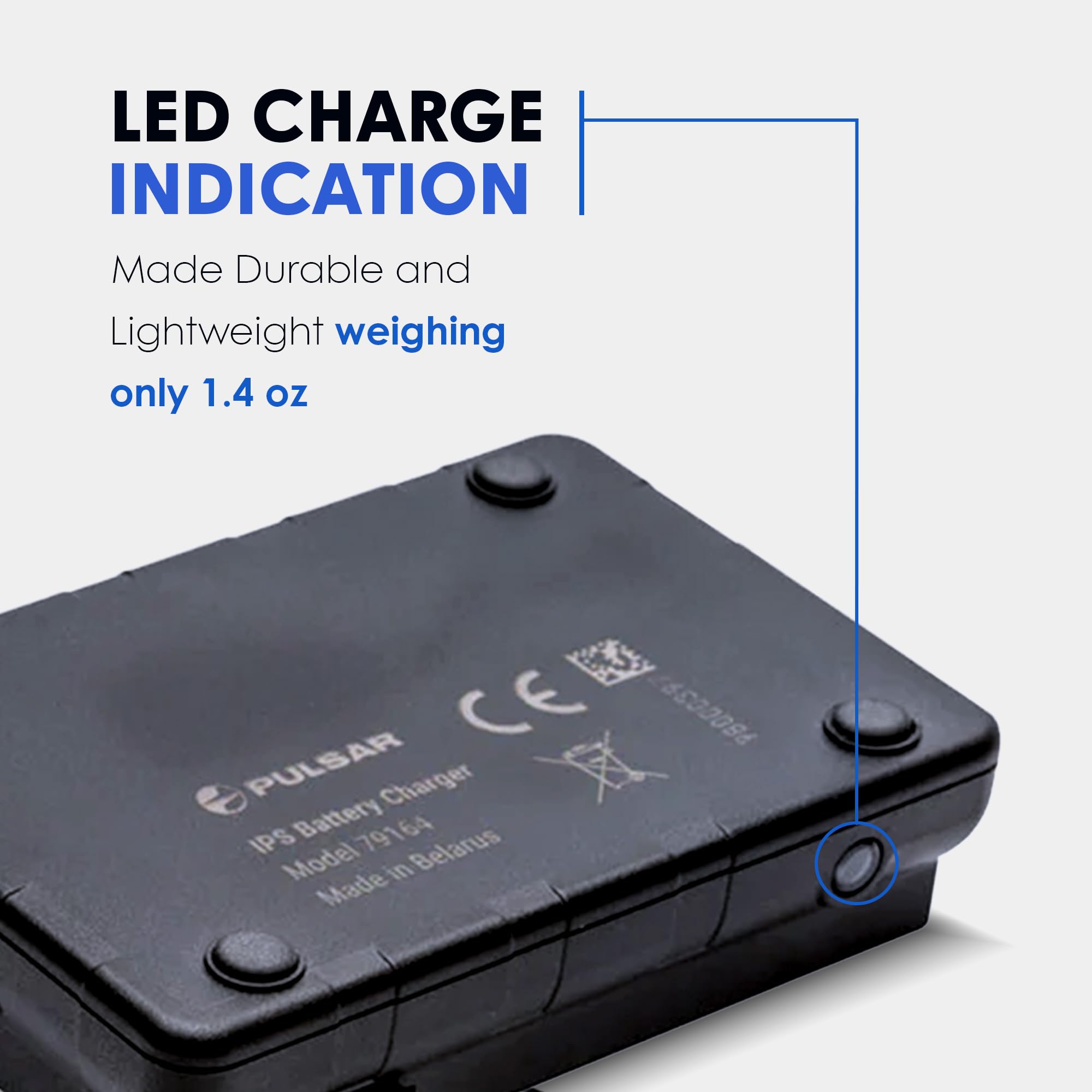 Pulsar charger LED indicator lit to show charging status at a glance