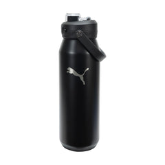 PUMA bottle front view showing black finish and logo, durable daily hydration