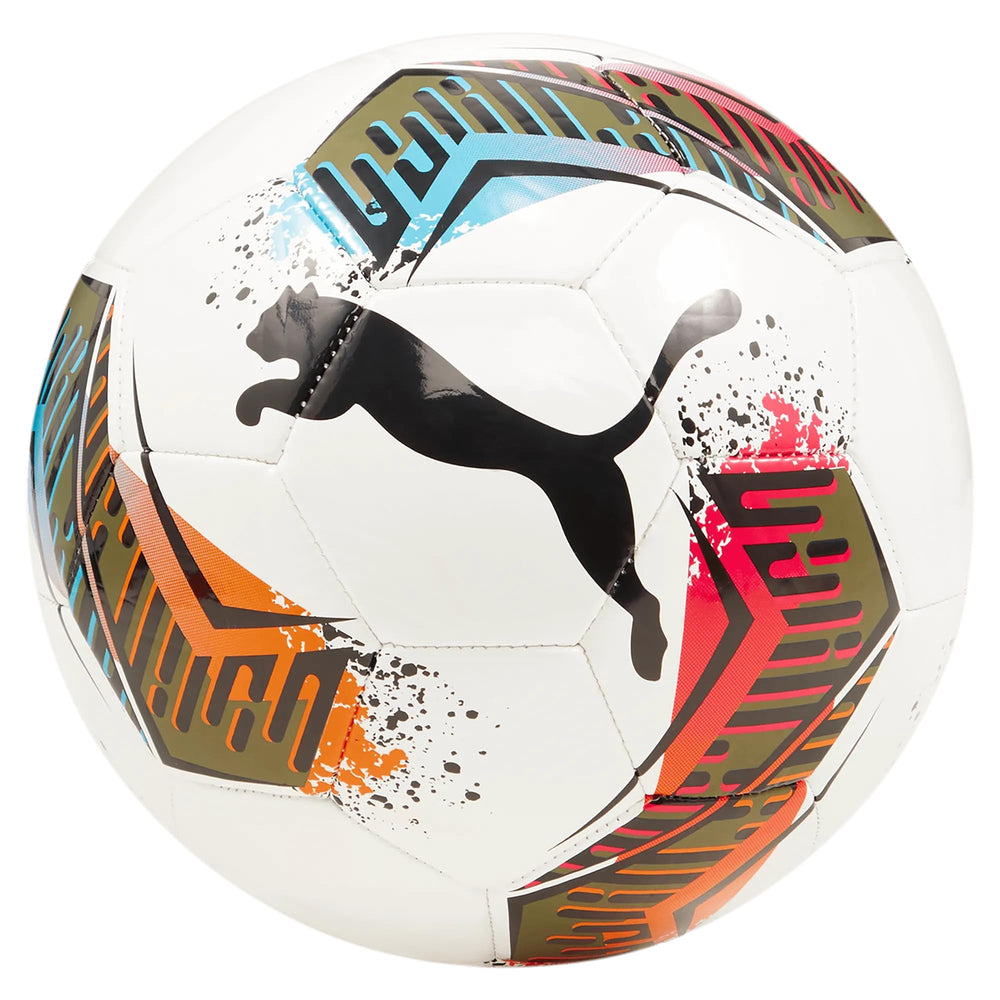 PUMA futsal ball front view showing colors and clear branding for improved visibility