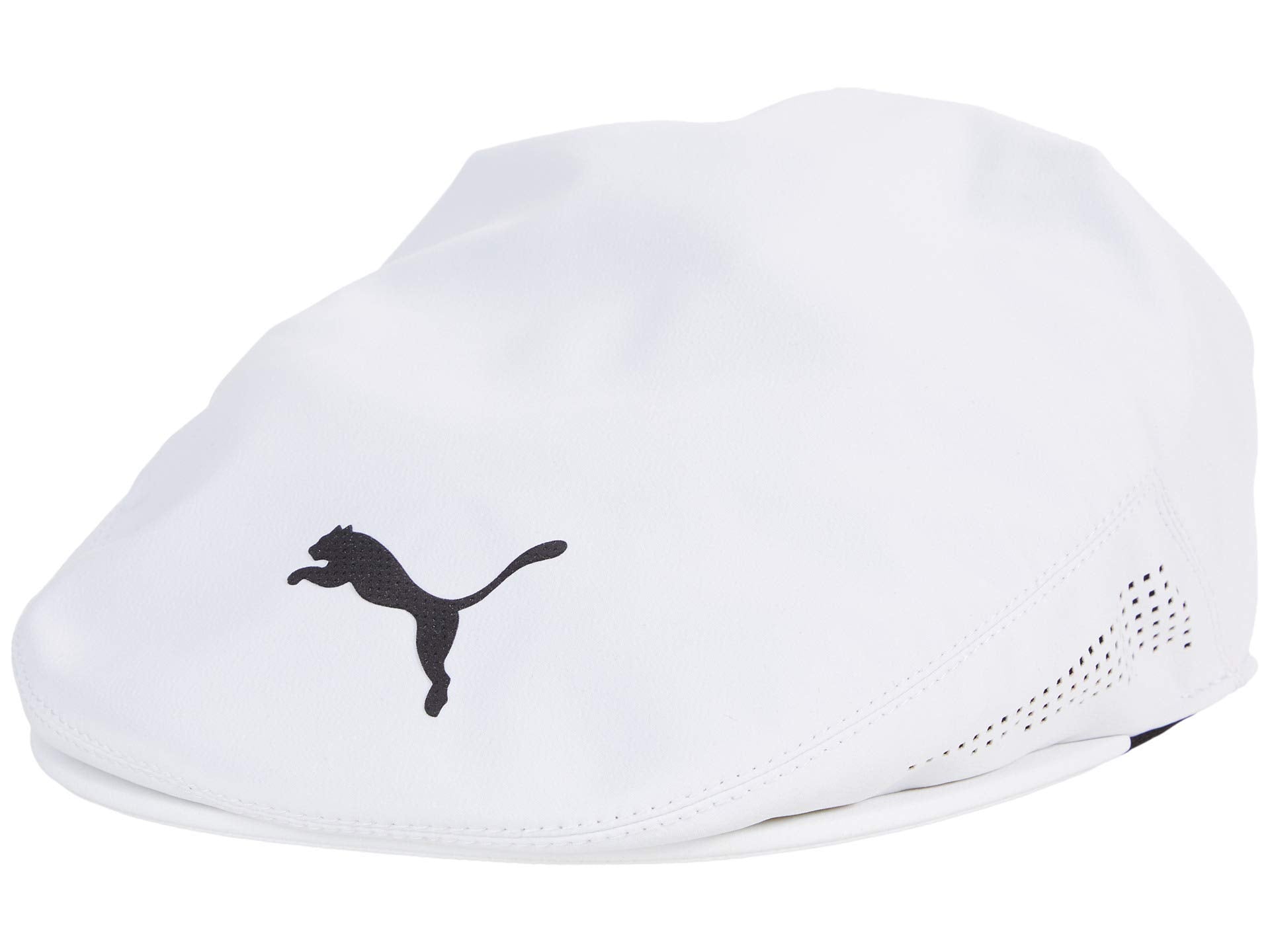 PUMA Golf bright white driver hat front view, lightweight comfort and sweat control