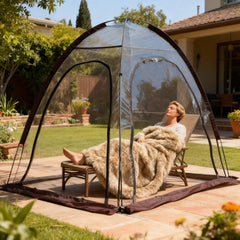 Pumbba transparent tent at sports event offering clear viewing comfort