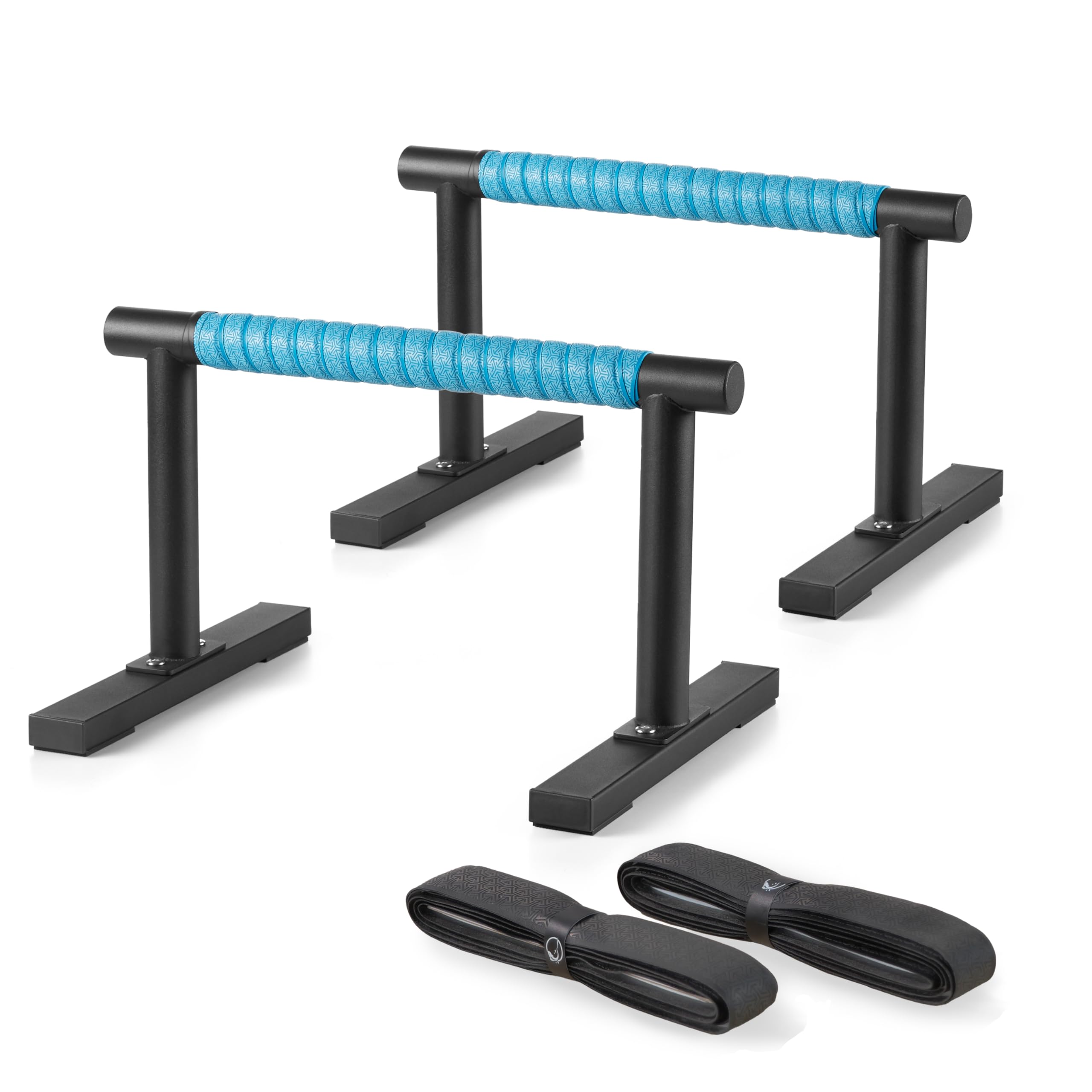 Purife front view parallettes showing sturdy steel and raised handles for safe training
