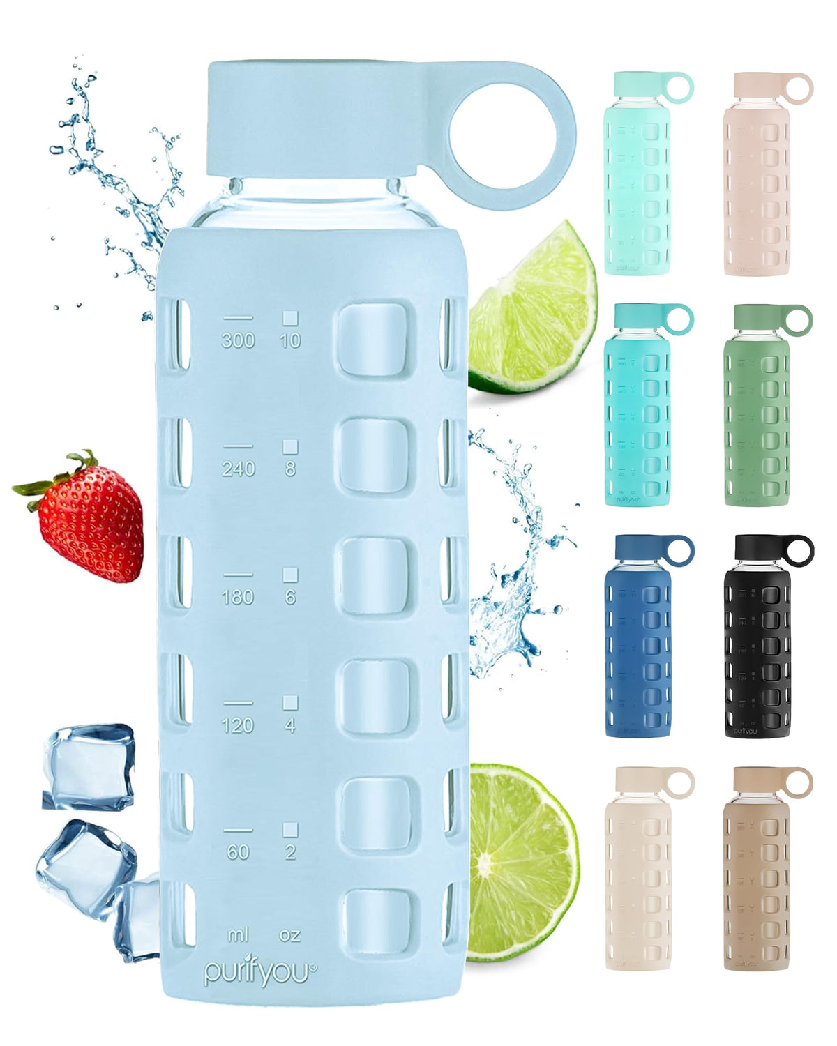 purifyou front view of 40oz bottle showing labels and clarity for easy tracking