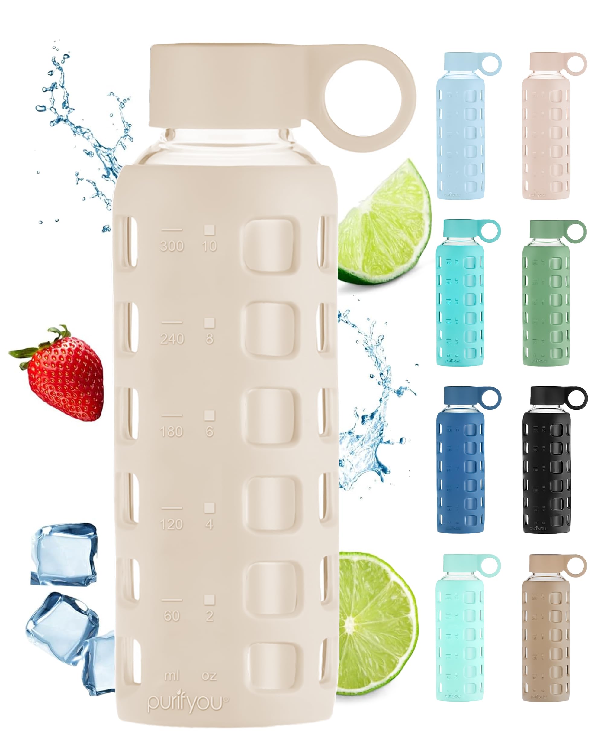 purifyou bottle front view showing full design and hydration markers