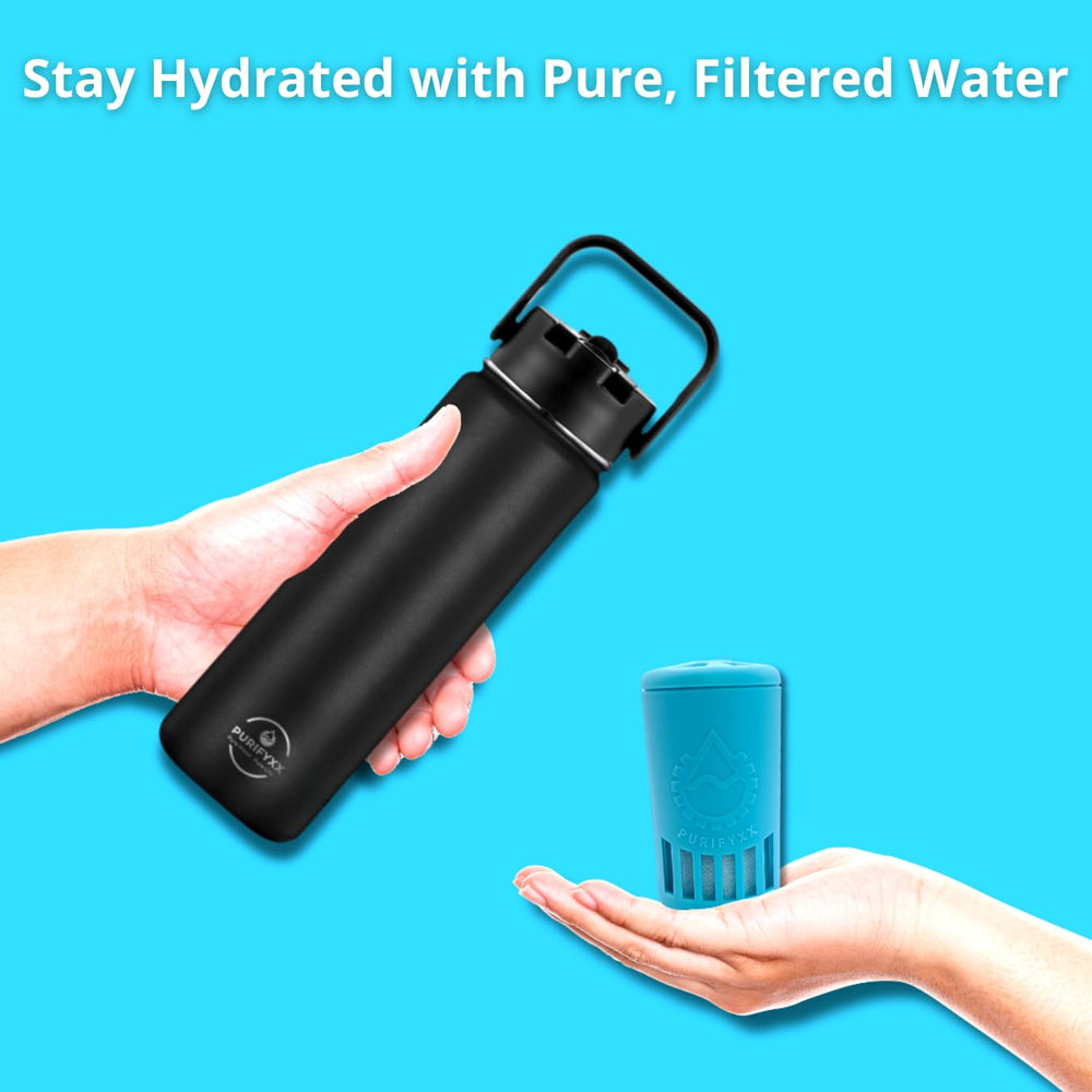 PURIFYXX bottle beside a smartphone for scale and 24 oz capacity reference