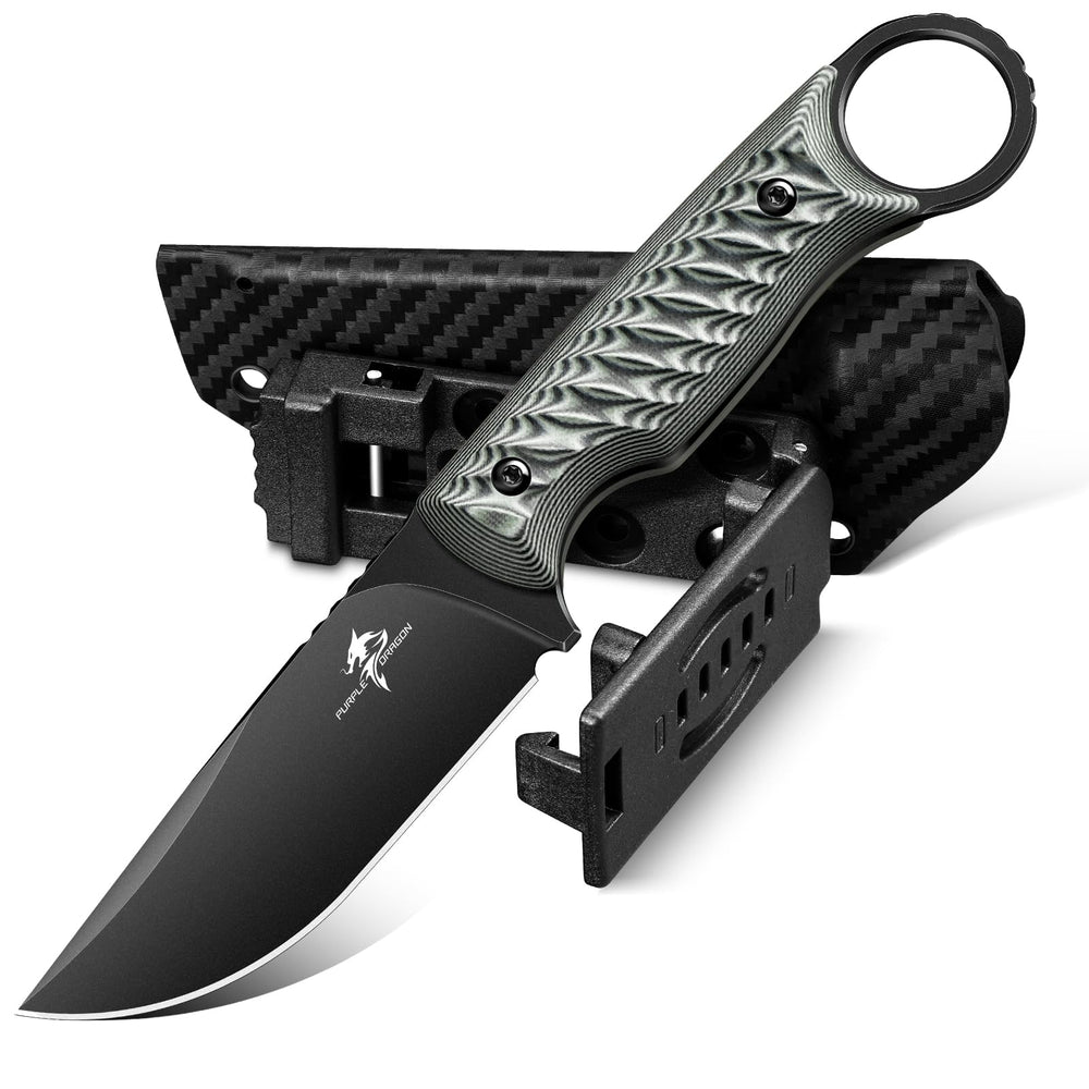 Purple Dragon front view showing knife and Kydex sheath, ready to carry