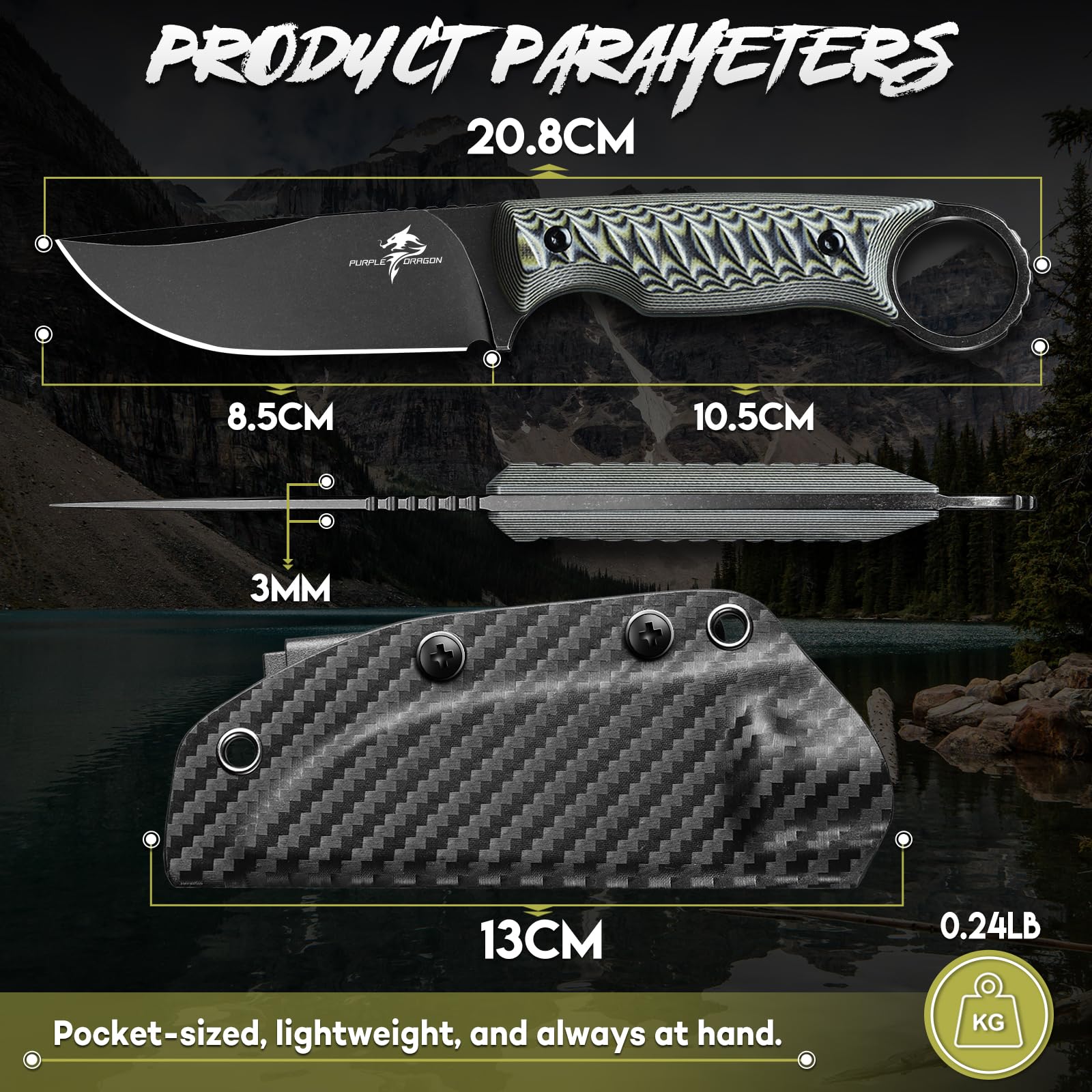 Purple Dragon G10 handle texture detail for slip-resistant secure grip