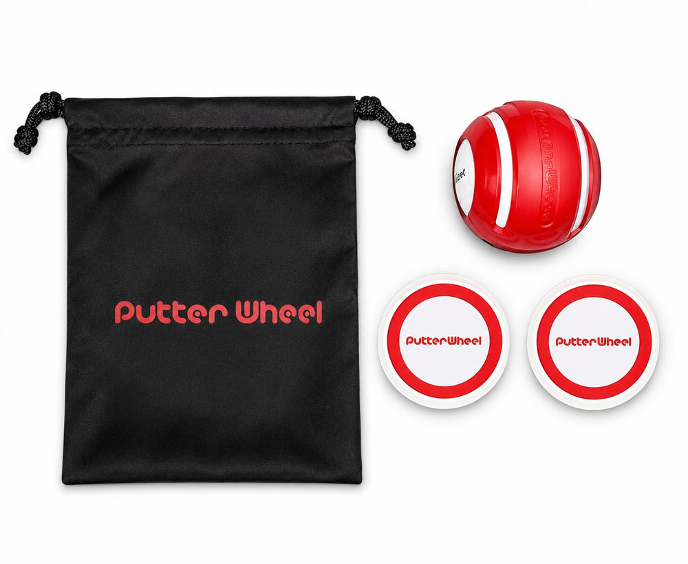 PUTTERWHEEL rolling on practice green demonstrating stroke correction benefit