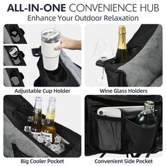 PUVASIA chair storage pockets, insulated cooler bag and adjustable cup holder keeping drinks and phones handy