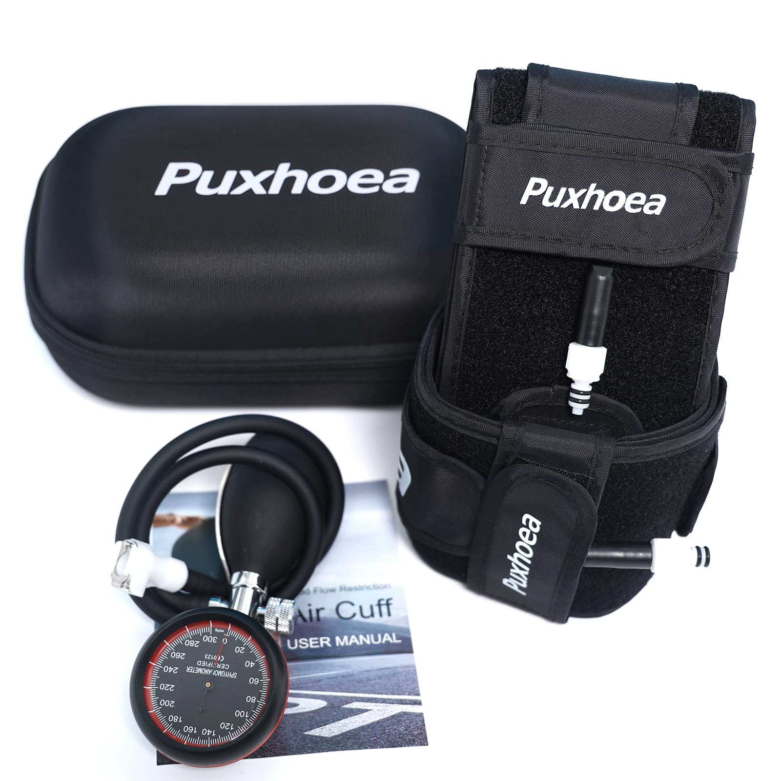 Puxhoea front view of leg bands showing compact kit and logo benefit portability